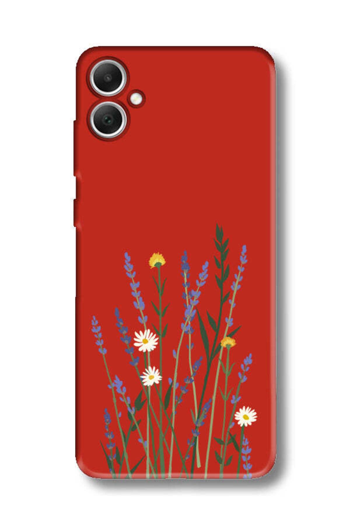 frondcase Samsung A05 Lavanta Desenli Kırmızı Telefon Kılıfı