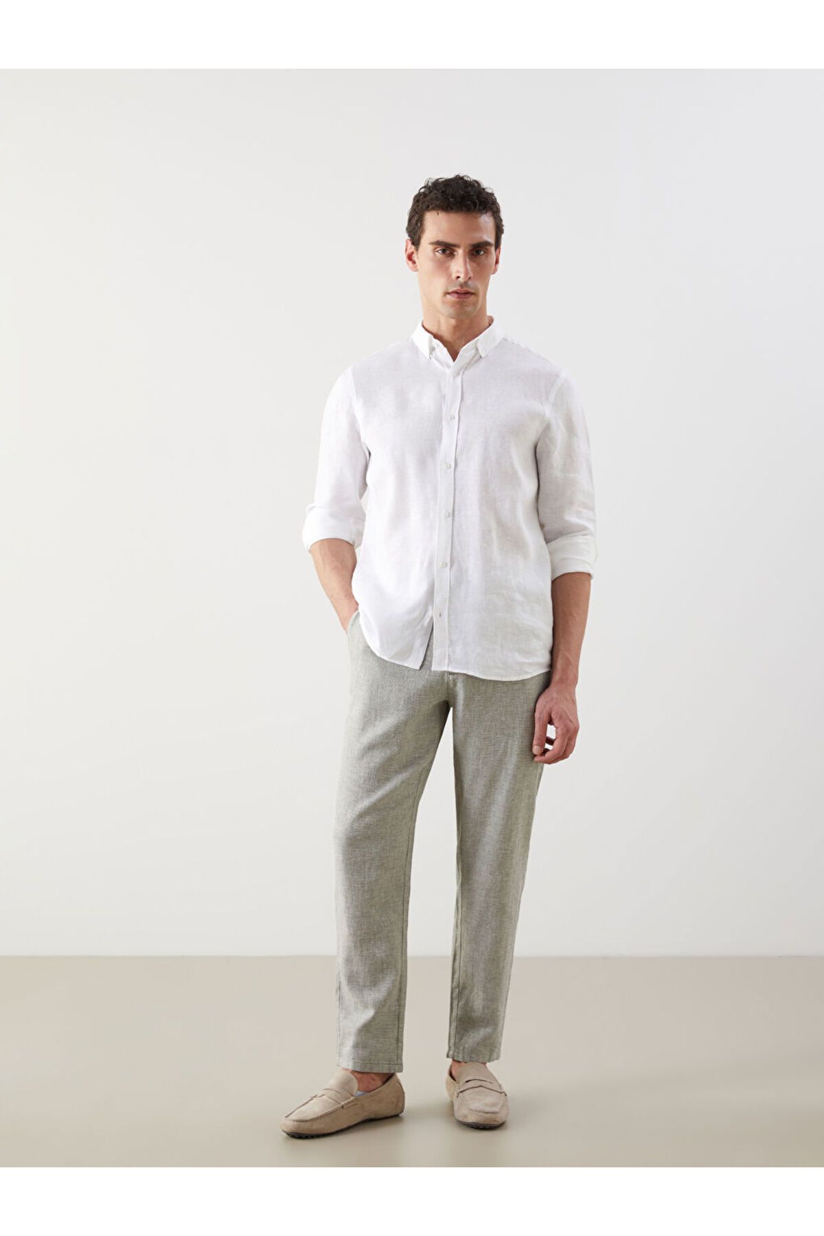 LC Waikiki LCWAIKIKI Classic Haki Standart Kalıp Keten Karışımlı Erkek Chino Pantolon S51104Z8NVY25