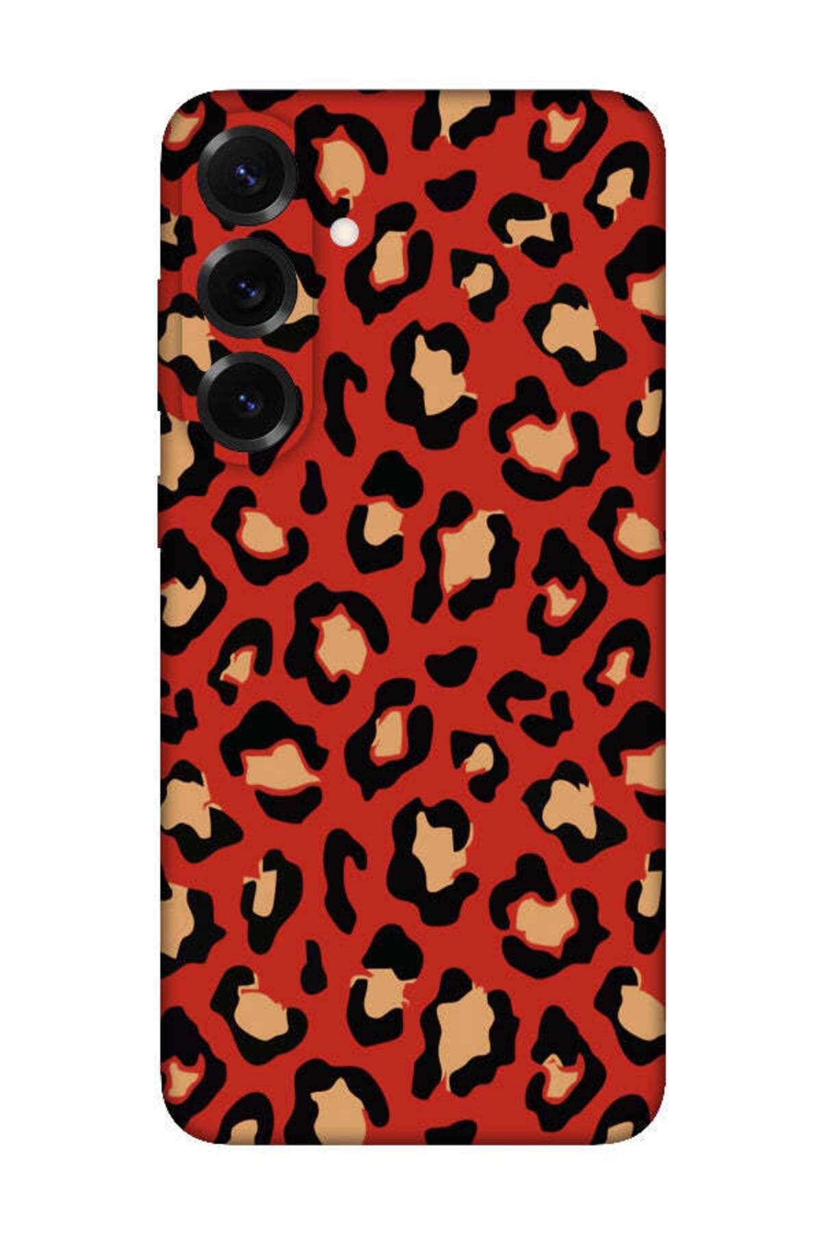 frondcase Samsung S25 Leopar Desenli Kırmızı Telefon Kılıfı