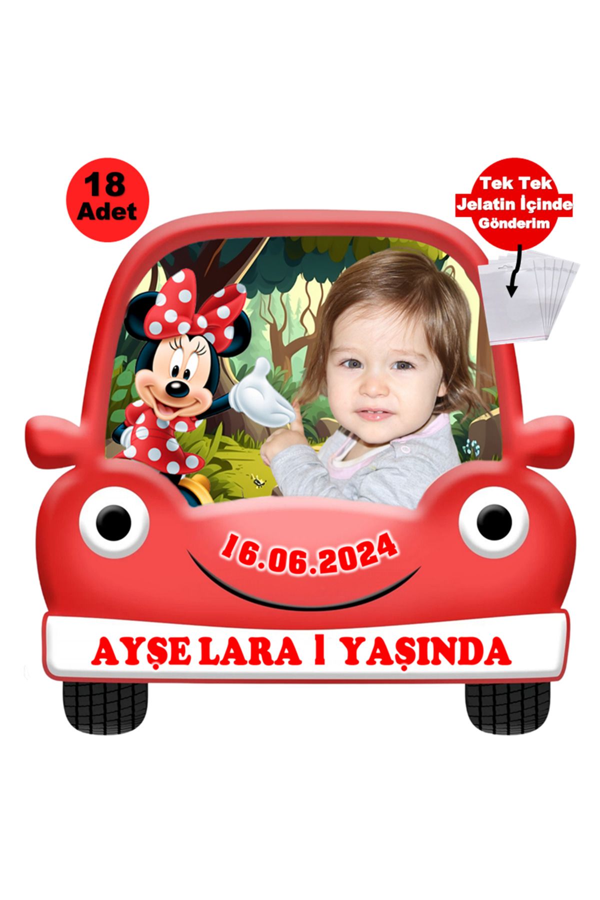 Elara Tasarım 1 Yaş 18 Adet Minnie Mouse Fotoğraflı Kişiye özel Doğum Günü Magnet Hediye Poşetli Gönderilir.