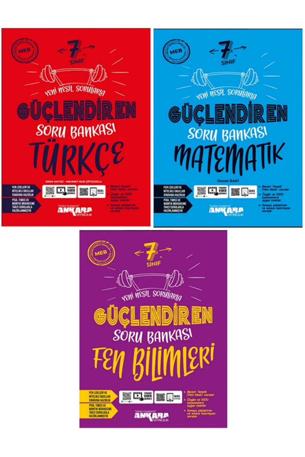 Evrensel İletişim Yayınları 7.Sınıf Ankara Güçlendiren Matematik + Türkçe + Fen Soru Bankası / Yeni Nesil Sorular / 3 KİTAP