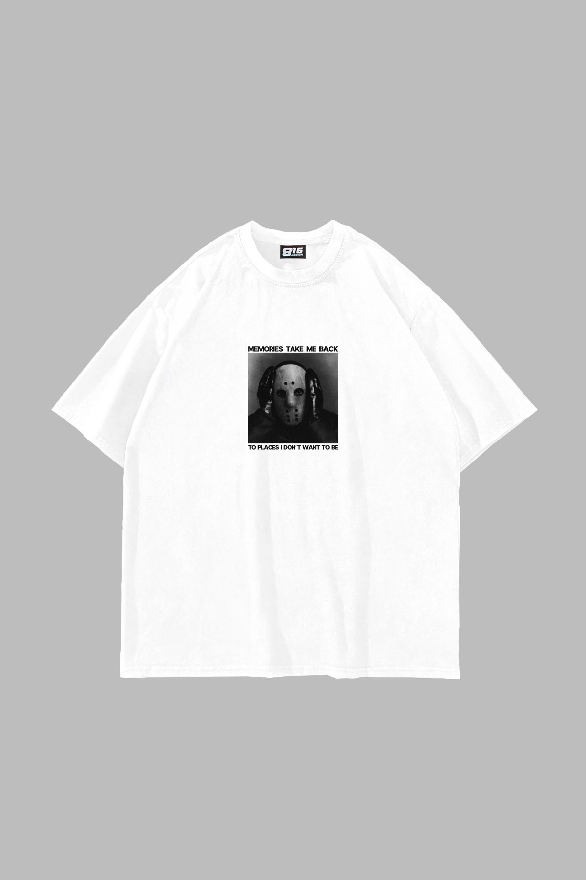 Bak Moda Take Me Back Baskılı Oversize Unisex Beyaz Tshirt