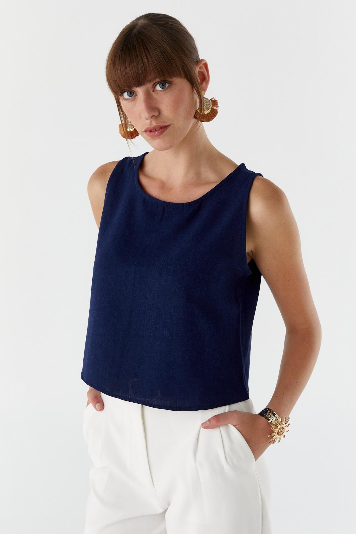 Shopping Shop Askılı Keten Bluz LACI