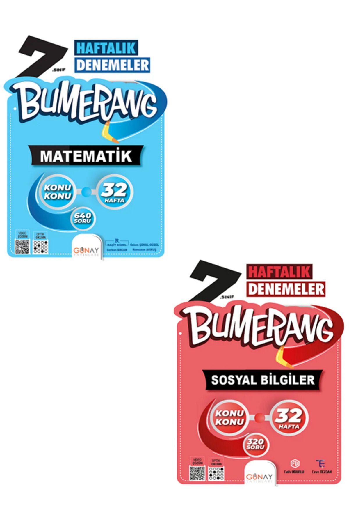 Efsane Yayınları 7.Sınıf Günay Bumerang Matematik + Sosyal Bilgiler 32 Haftalık Denemeler / Konu Konu / 2 KİTAP