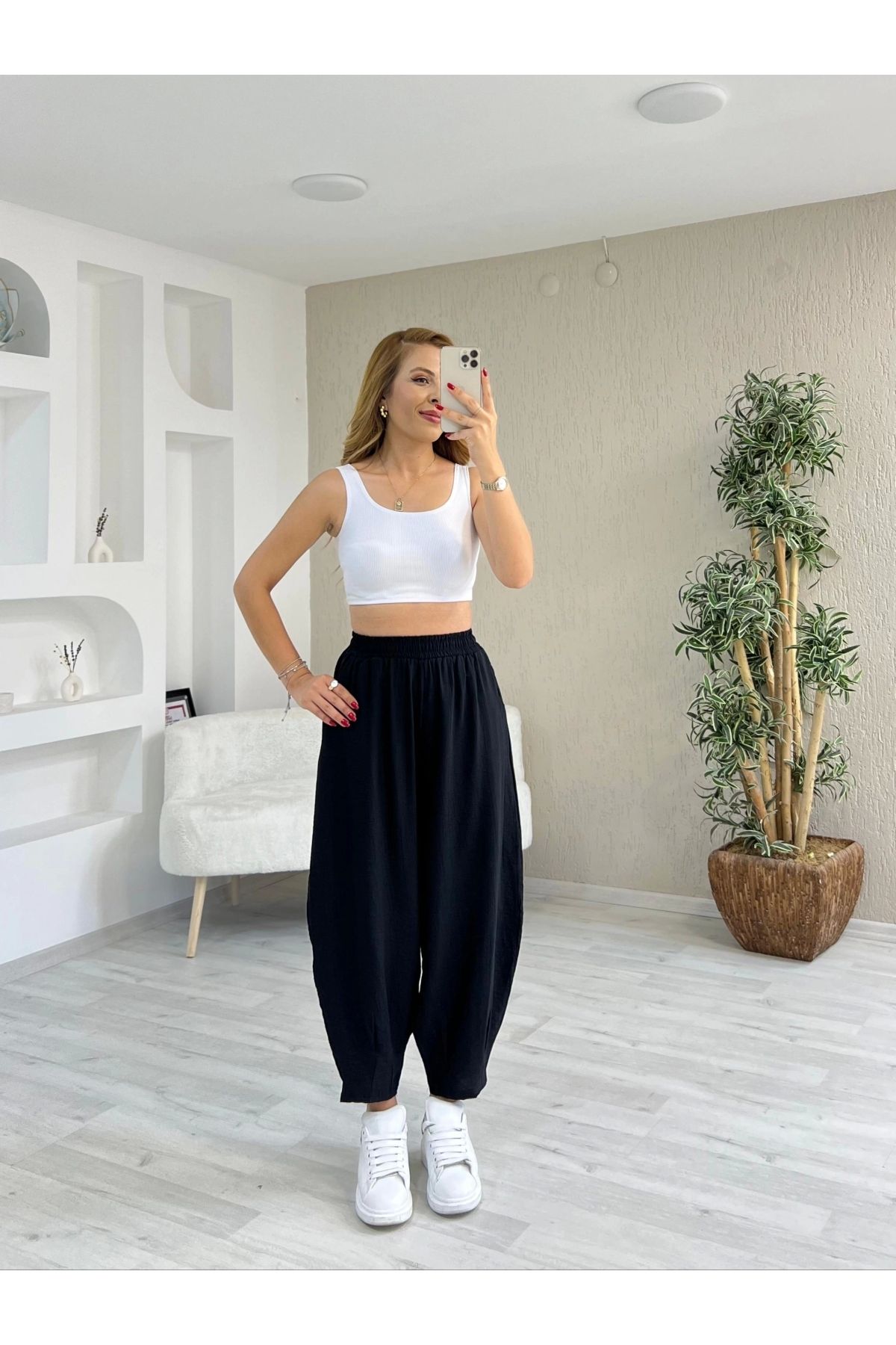 İrka Moda Dokuma Çilek Kumaş Şalvar Siyah
