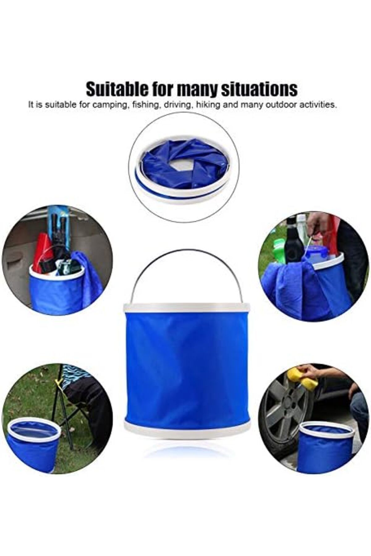 Generic-Folding Bucket 9L Blue – Portable Collapsible Water Container with Handle for Camping 3