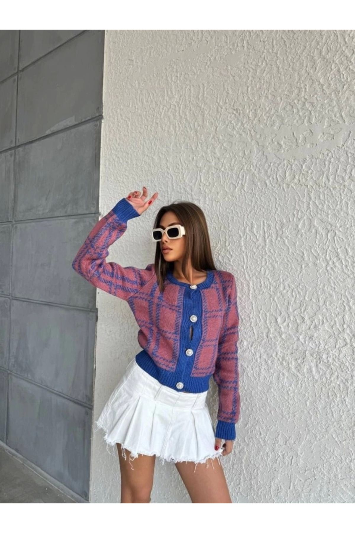 Butik Kareli Triko Hırka