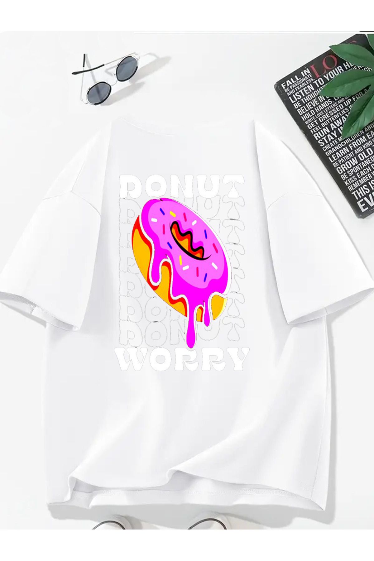 MODA Unisex Oversize Kalıp Donut Worry Baskılı T-Shirt