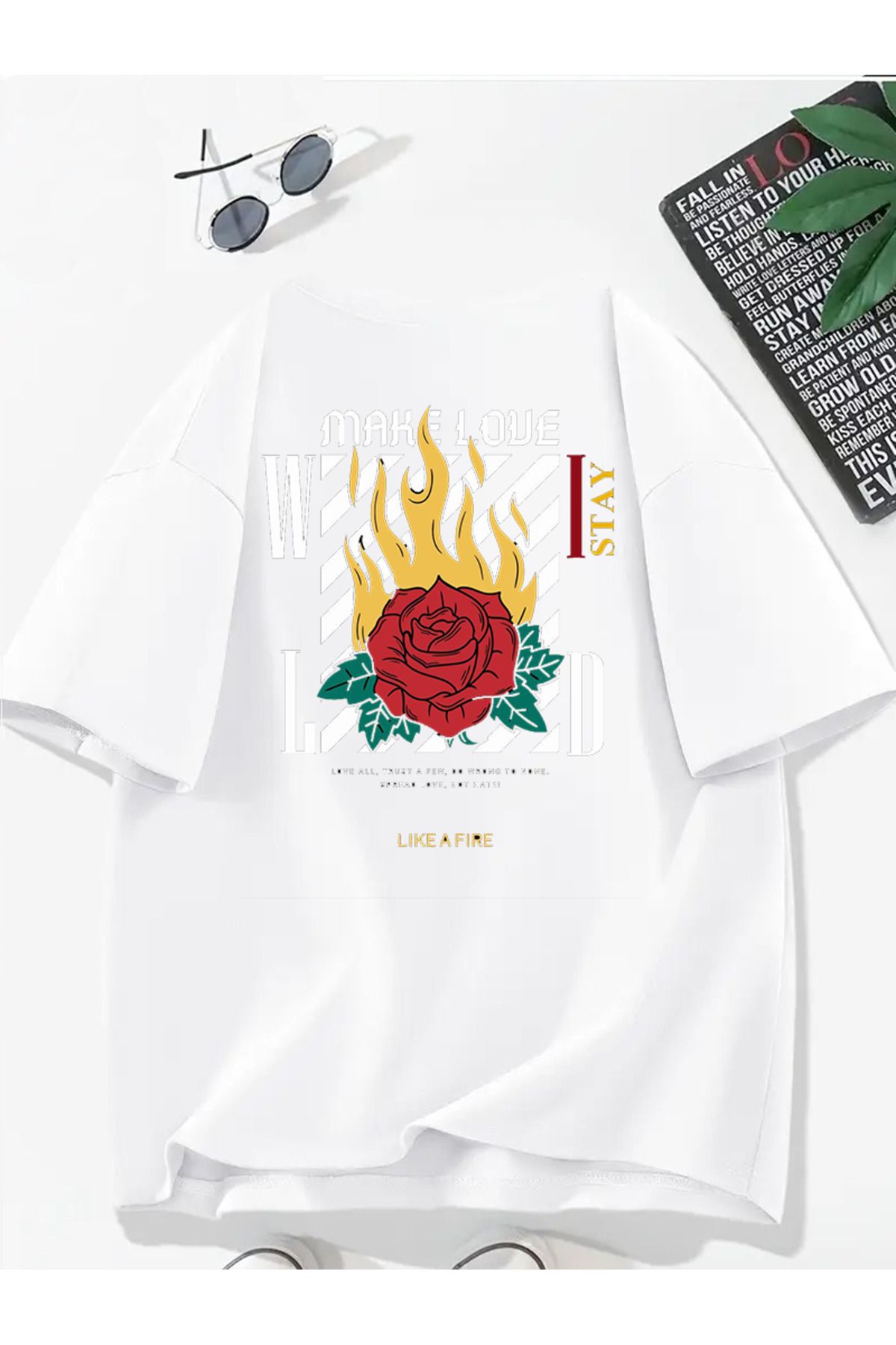MODA Unisex Oversize Kalıp Make Love Baskılı T-Shirt