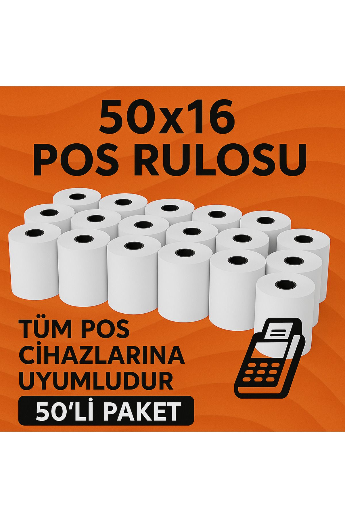 ANI OFİS KIRTASİYE A K 50x16 Termal Pos Kağıdı Rulosu 50'li - Tüm Pos Cihazlara Uyumlu