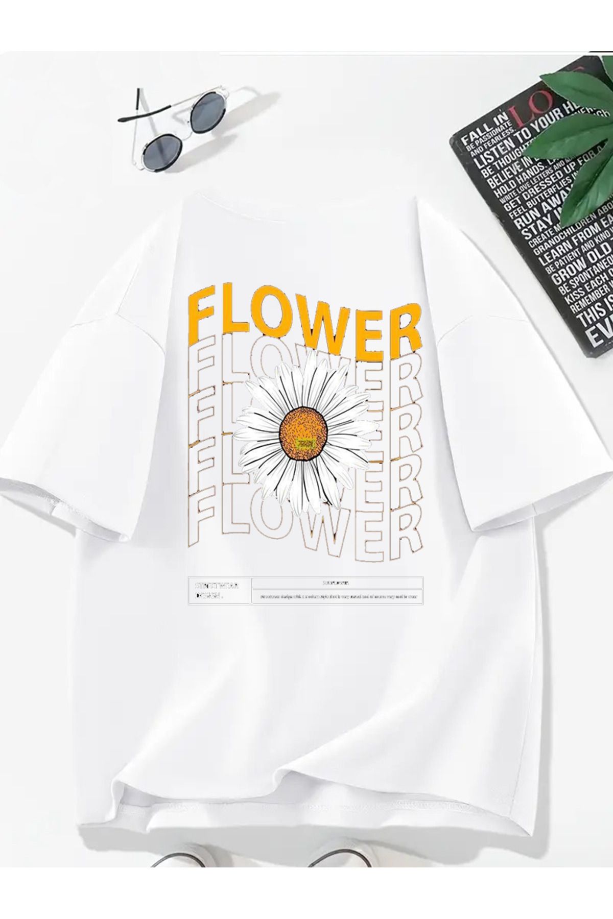 MODA Unisex Oversize Kalıp Flower Baskılı T-Shirt