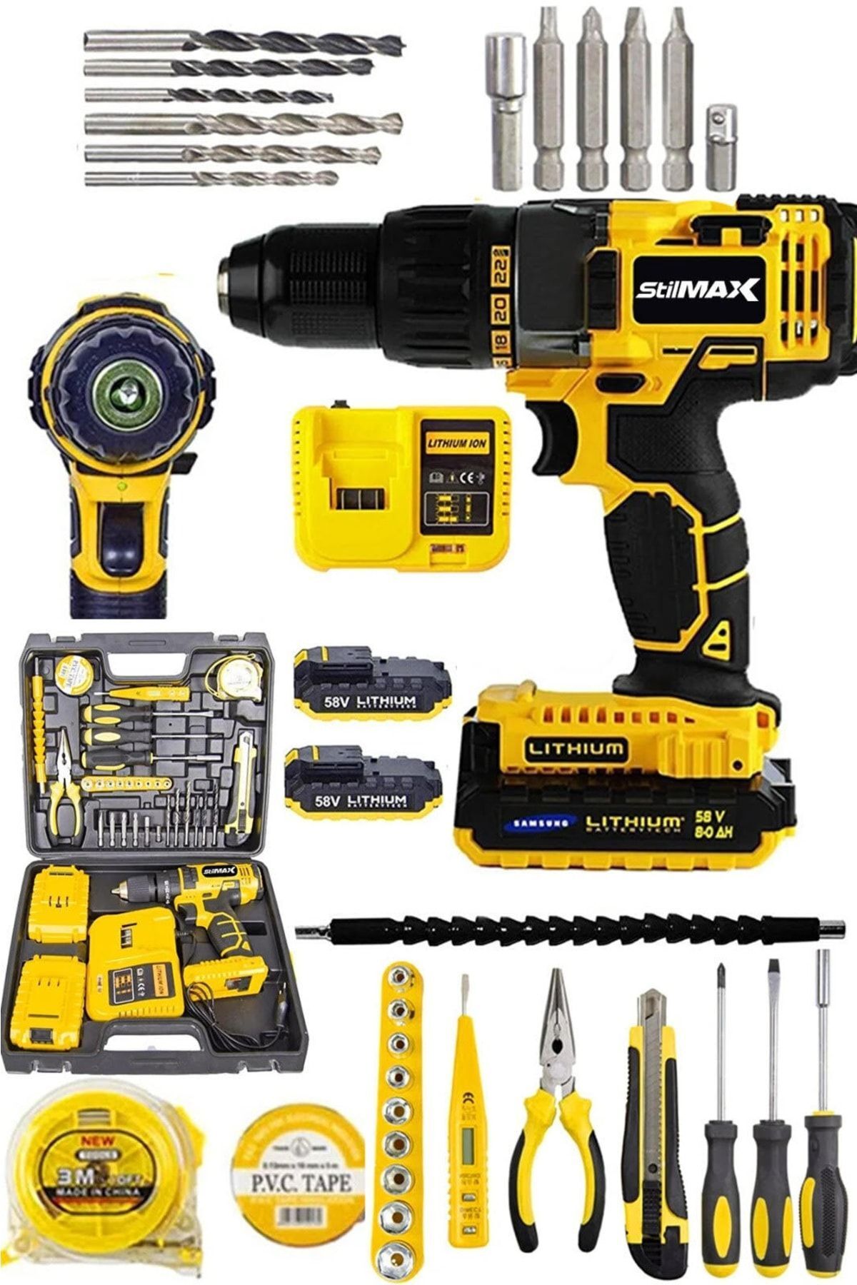 SerenityHaven 58v 8ah Çift Torq Lion Batarya Metal Şanzıman Turbo Şarjlı Darbeli Matkap + Full Tamir Set Garanti