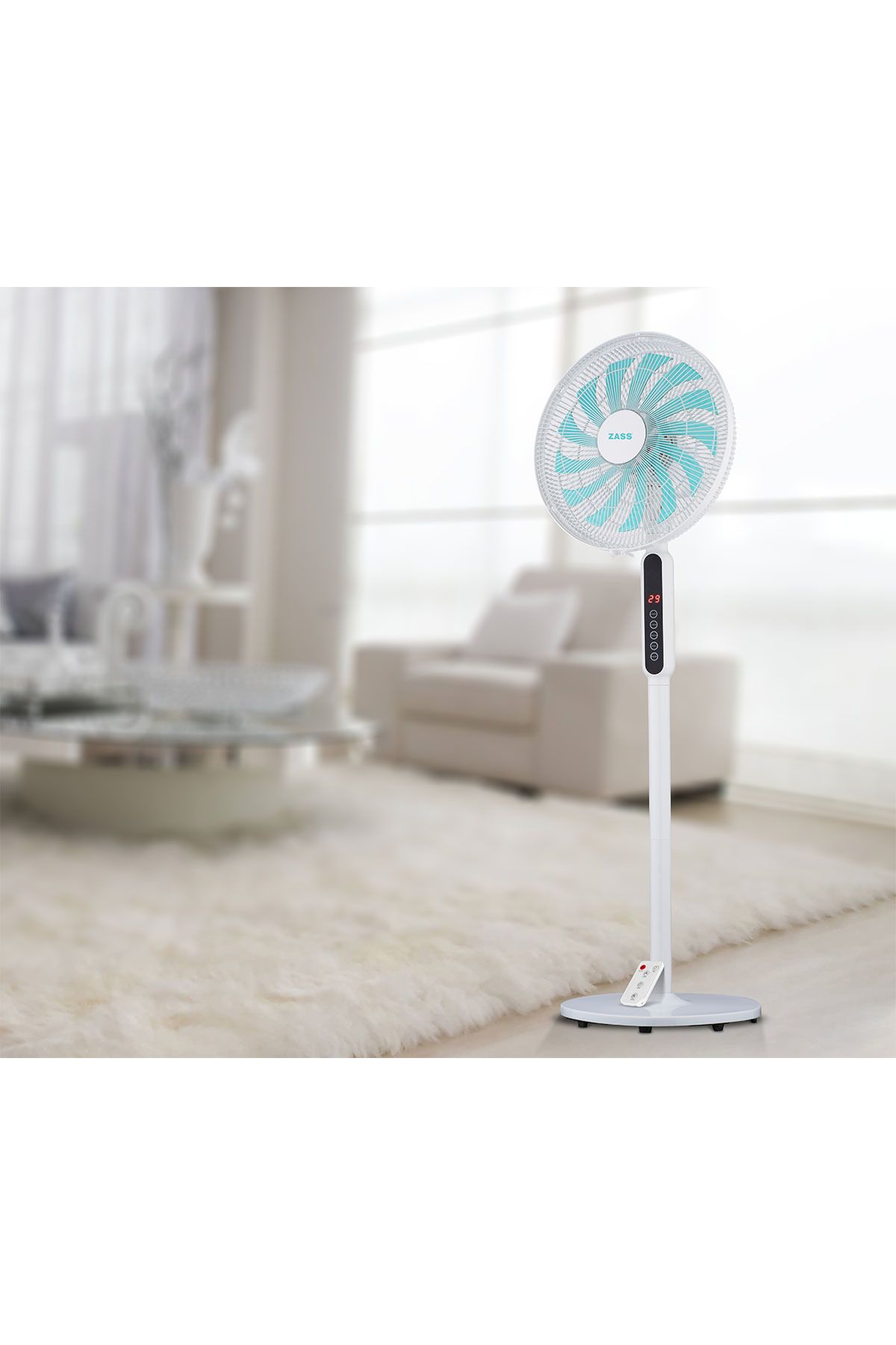 Zass-Fan with adjustable foot and remote control Zass ZFTRA 1609, 55 W, 3 speed,Timer, touch panel LED 7