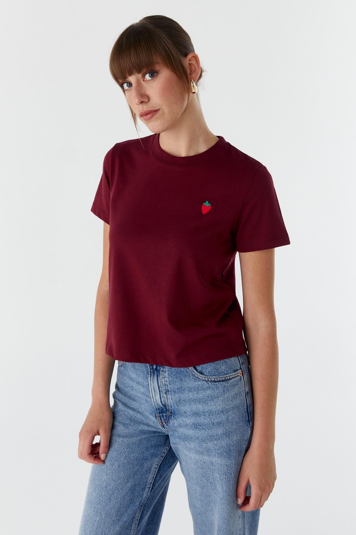 Shopping Shop Çilek Baskılı Tshirt BORDO