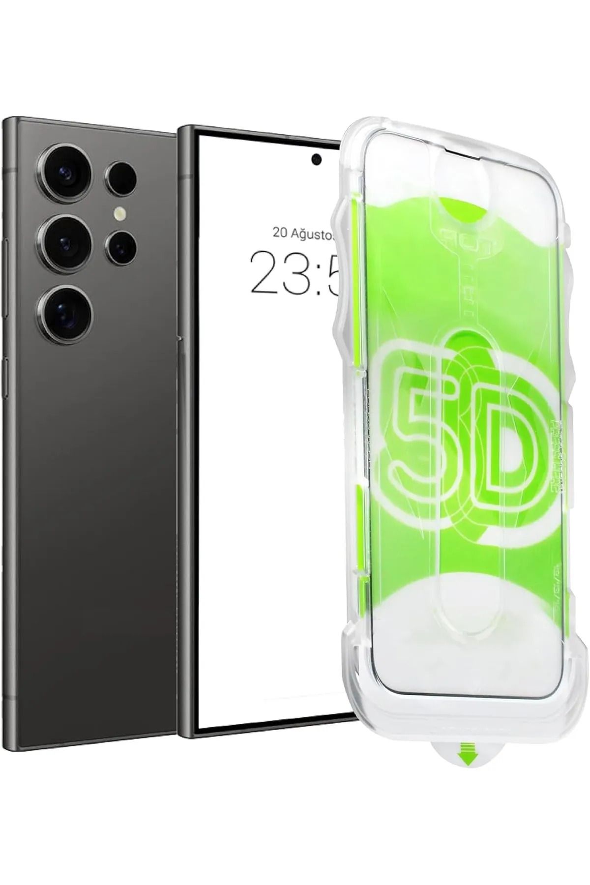 Glazef Samsung Galaxy S24 Ultra Uyumlu Kolay Uygulama Aparatlı Siyah Çerçeveli TamKapatan Cam EkranKoruyucu