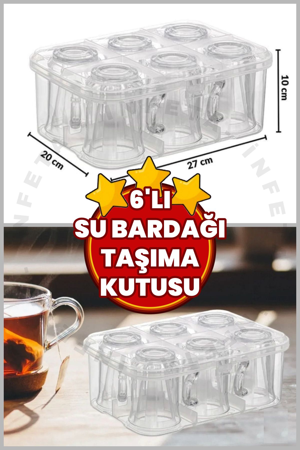 İnfeta 6'lı Piknik Su Bardak Taşıma Kutusu Bardak Koruma Kutusu Kamp Piknik Mutfak Seti
