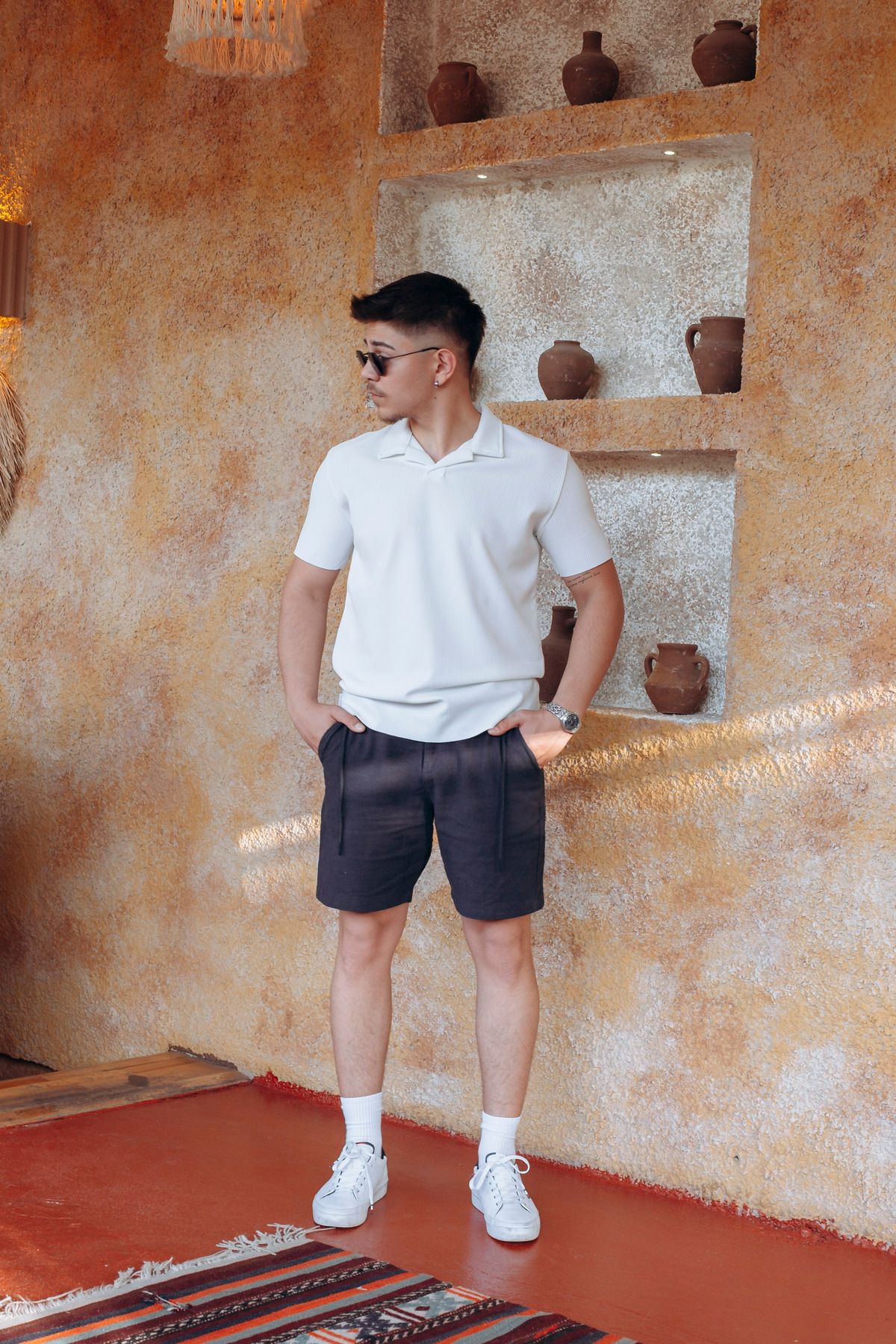 SUVİN Suvin Erkek Beyaz Slim Fit Polo Yaka Triko Tişört - Yazlık Şık Basic Stil