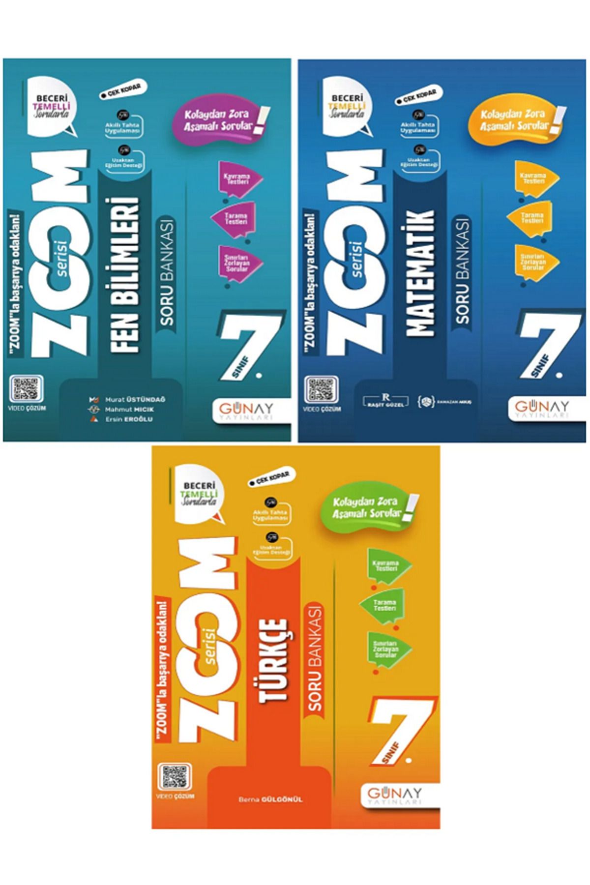 Evrensel İletişim Yayınları 7.Sınıf Günay ZOOM Matematik + Türkçe + Fen Soru Bankası / Kolaydan Zora / Çek Kopar / 3 KİTAP