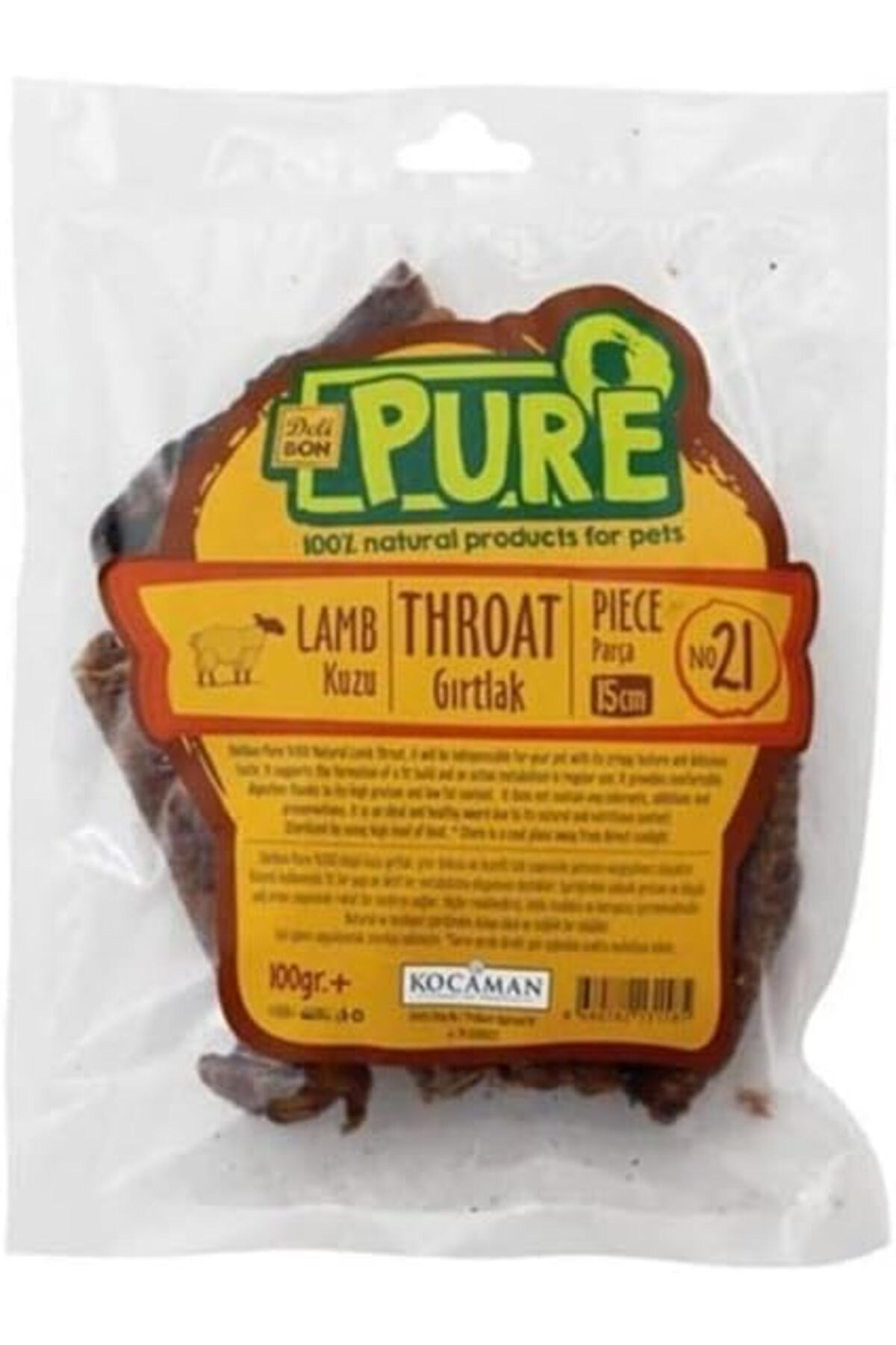 Orqinel Deli Bon Kurutulmuş Parça Kuzu Gırtlak Köpek Ödül Maması 15 CM 100 GR