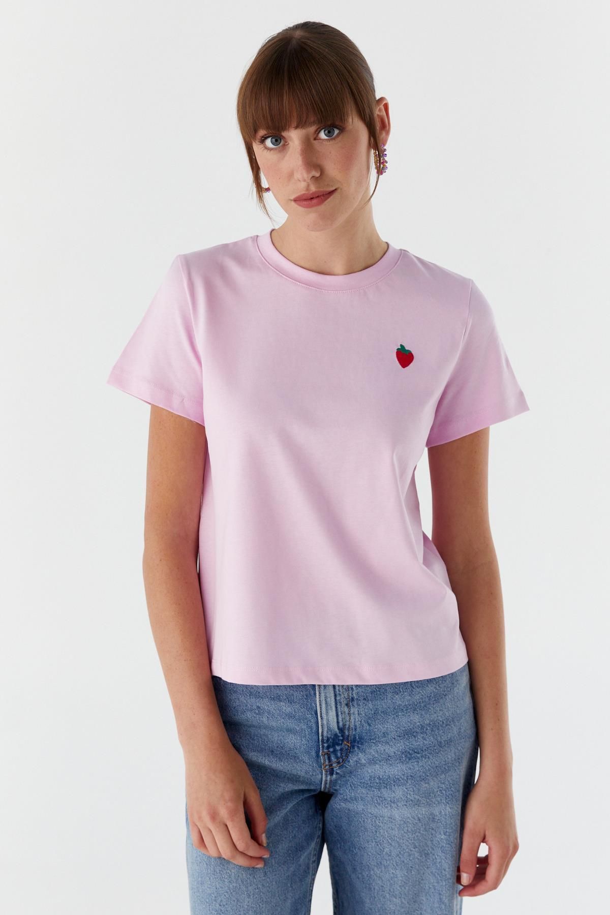 Shopping Shop Çilek Baskılı Tshirt PEMBE