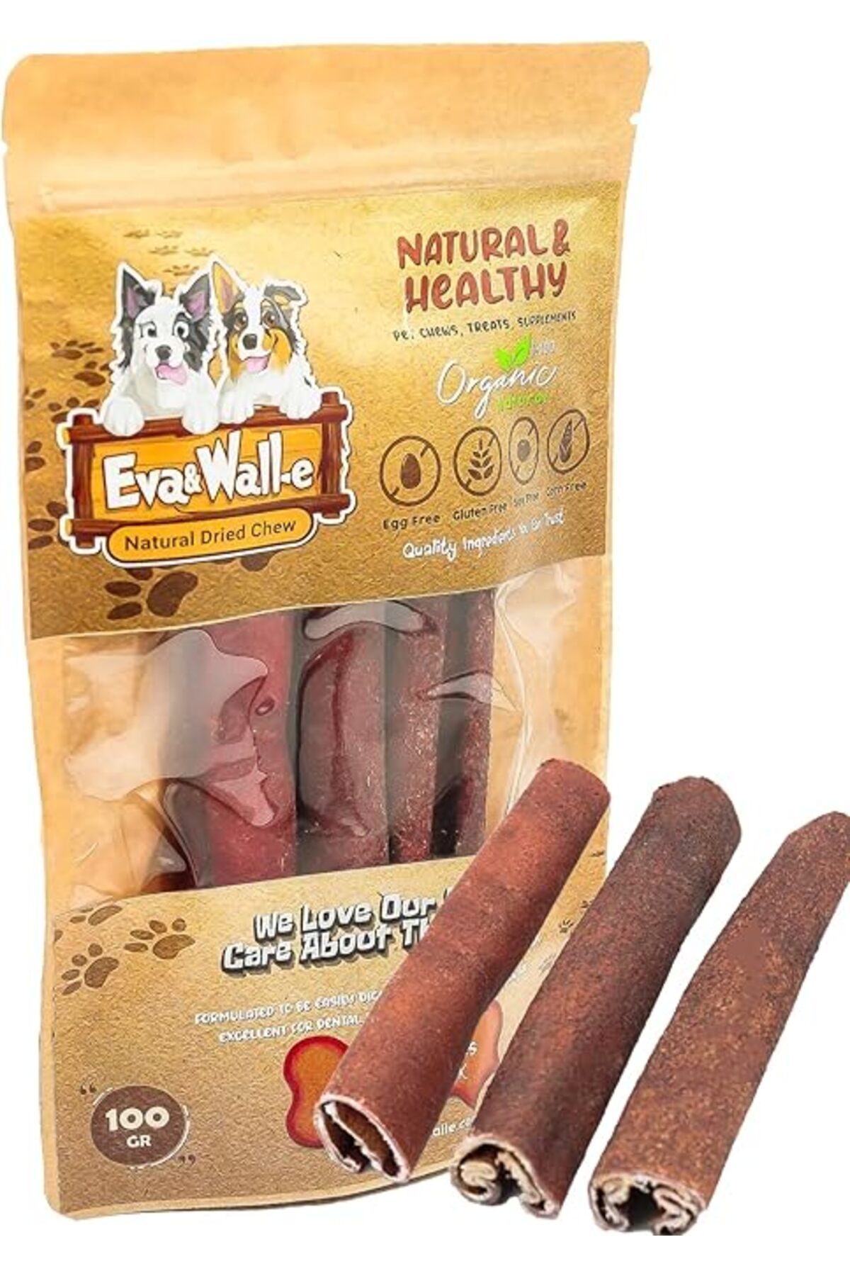 Orqinel Eva and Wall-e Köpek Kolajen Çubukları, Çiğneme Kemikleri%100 Organik, Doğal Özel Seri