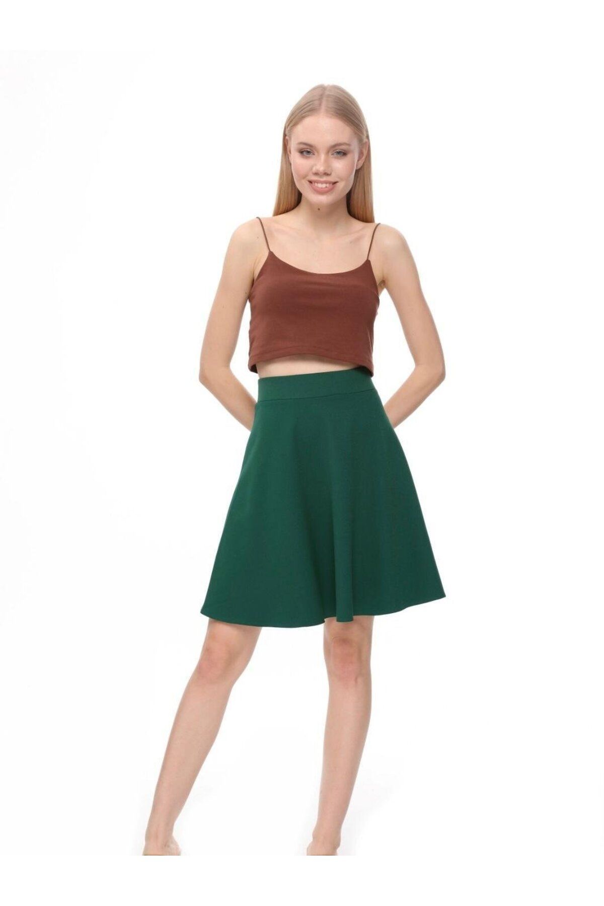 Betül Nayir Mini Kloş Etek -Koyu Yeşil