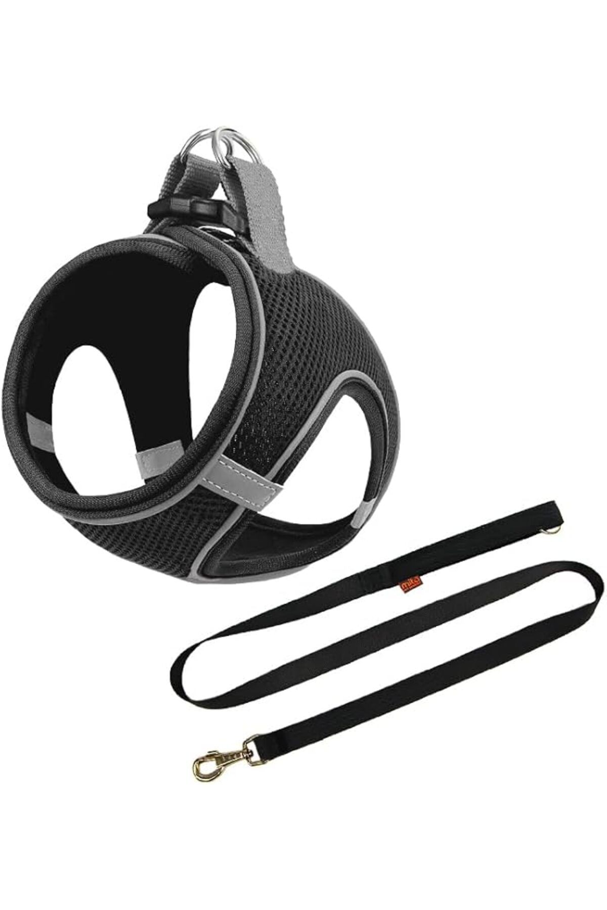 Orqinel Mita Air Mesh 2'li Bundle Set Kedi Köpek Göğüs Tasması + Köpek Gezdirme Tasması/Kayışı (Siyah, 3XS)