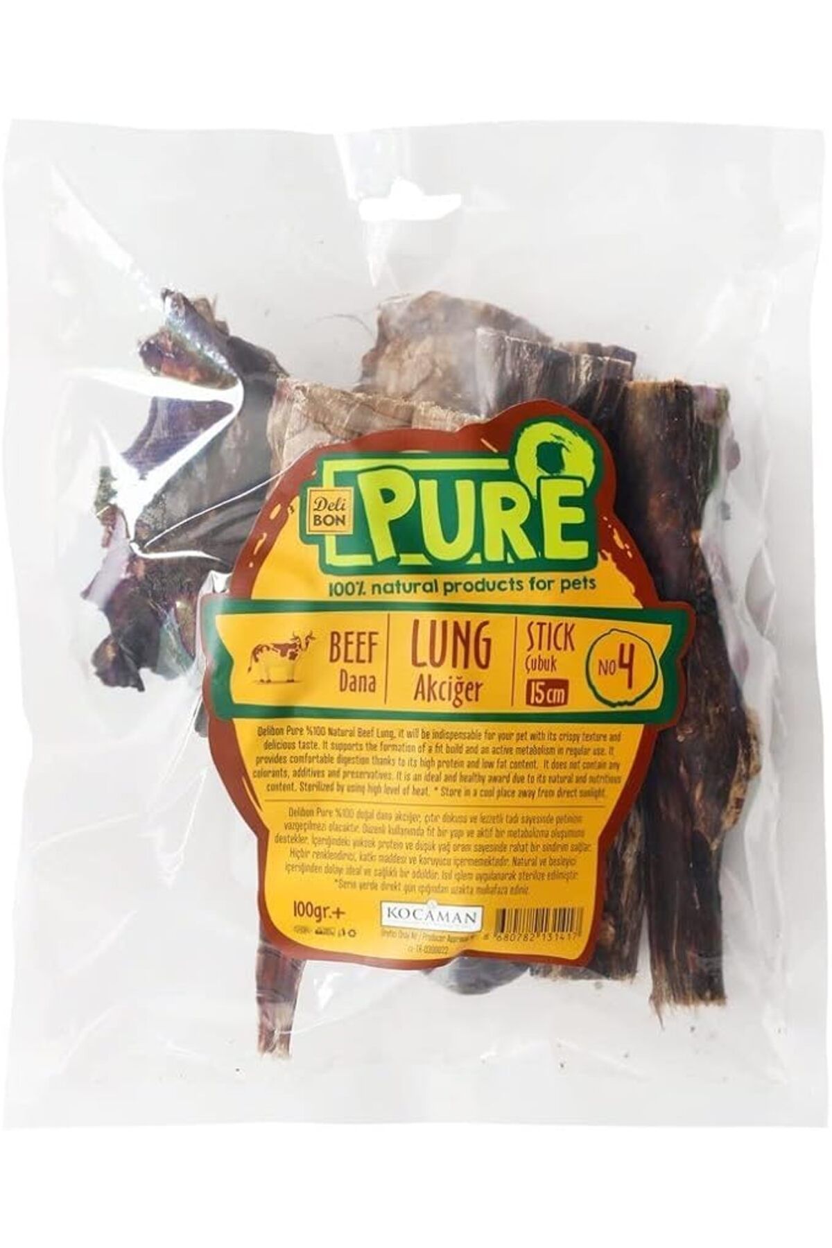 Orqinel Deli Bon Kurutulmuş Çubuk Dana Akciğer Köpek Ödül Maması 15 Cm 100 Gr - Farmapets