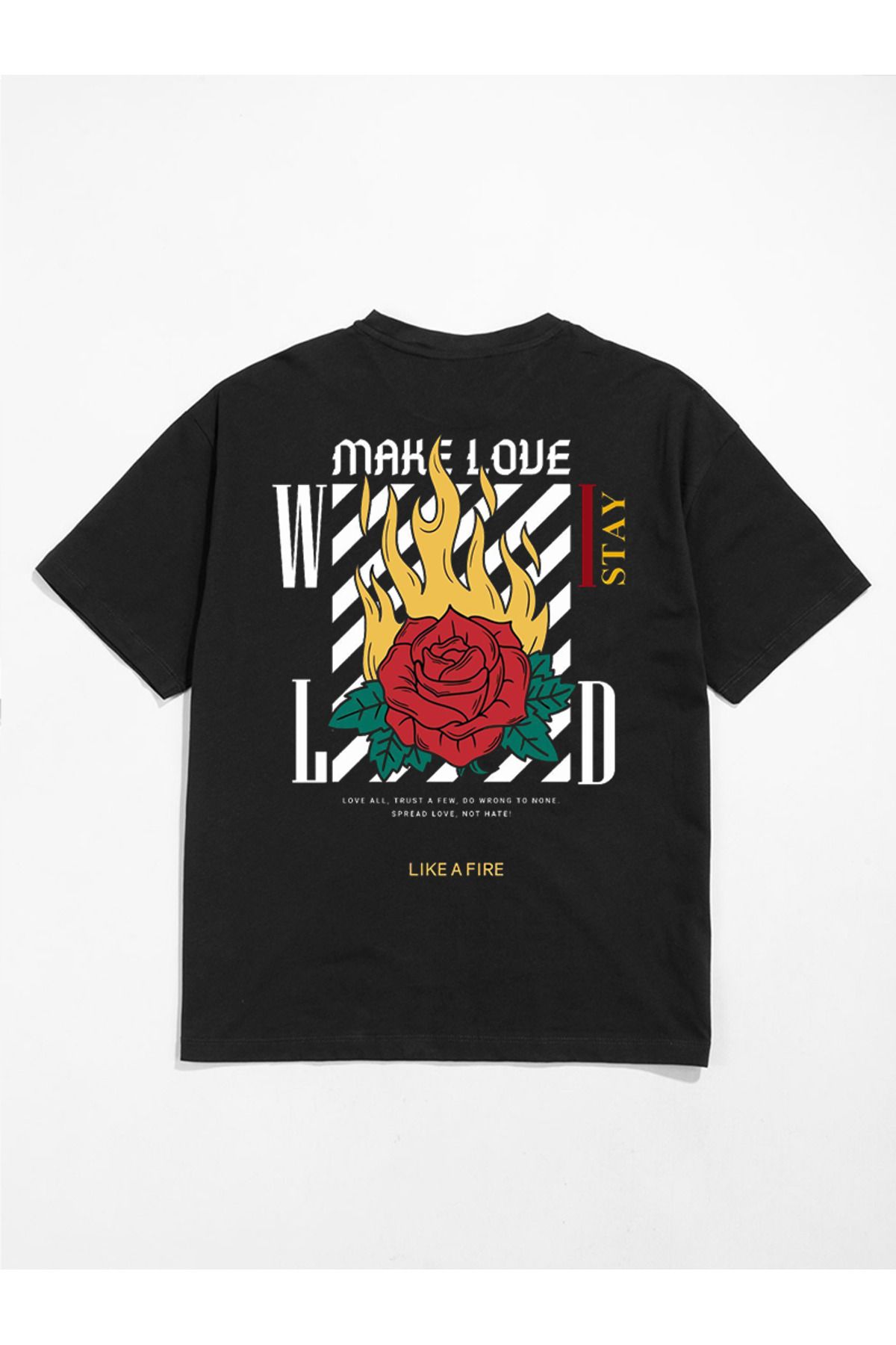 MODA Unisex Oversize Kalıp Make Love Baskılı T-Shirt