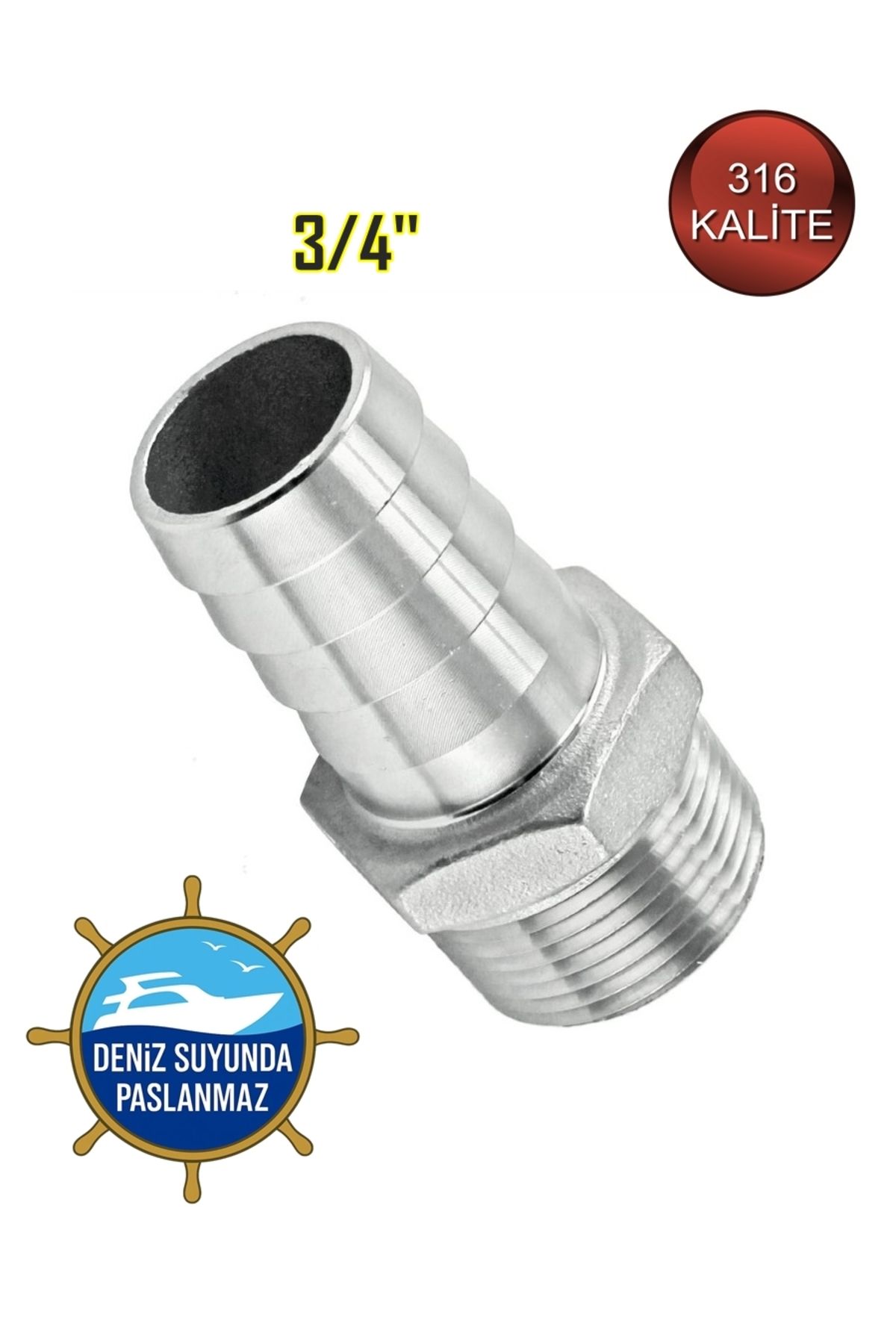 abcpaslanmaz Paslanmaz Hortum Rekoru - Dişli Bağlantı Hortum Ucu - 316 Kalite - 3/4'' DN20