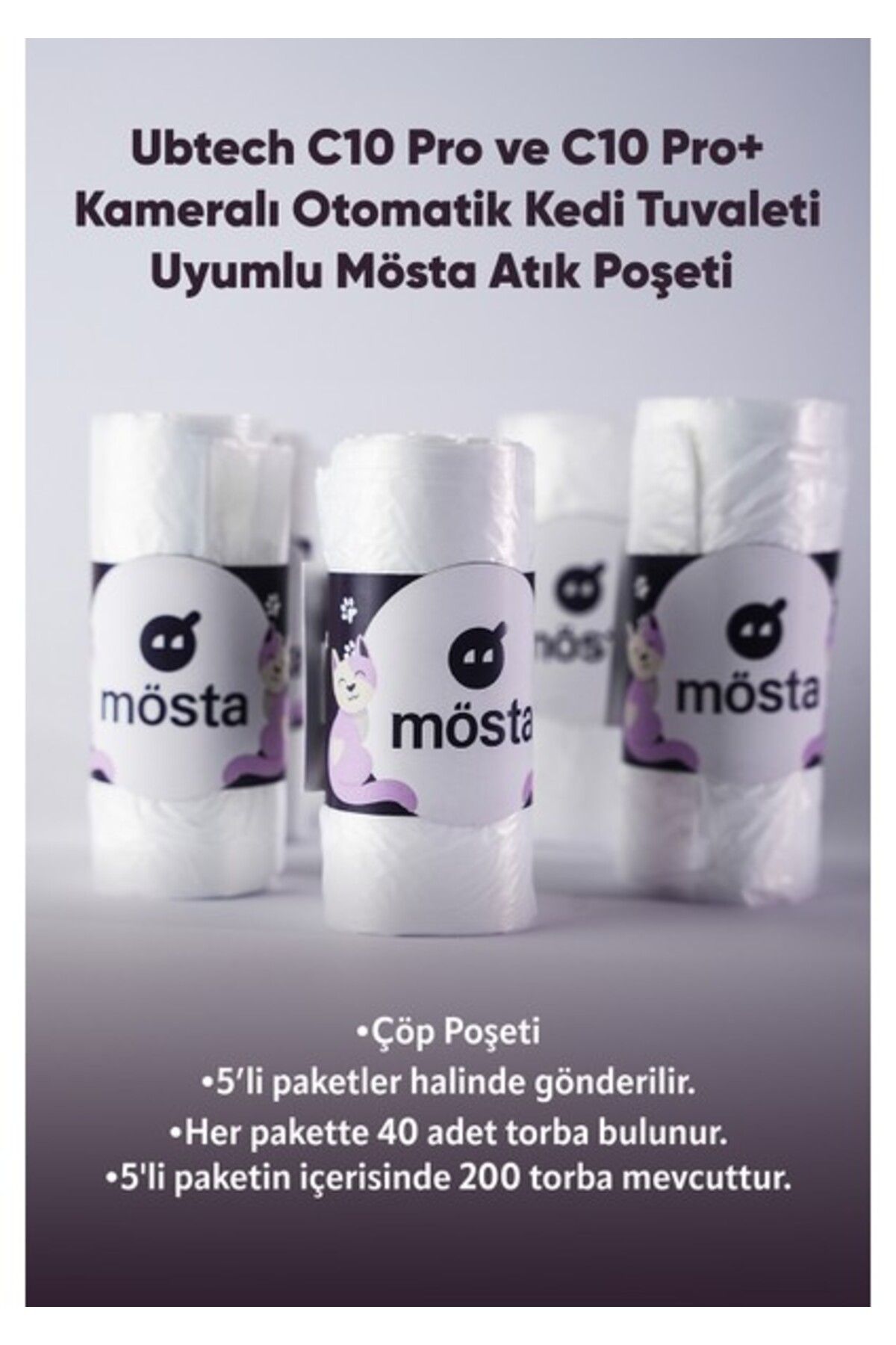 mösta Atık Poşeti Ubtech C10 Pro,c20 Ve C10 Pro Kameralı Otomatik Kedi Tuvalet Uyumlu (5li Paket G