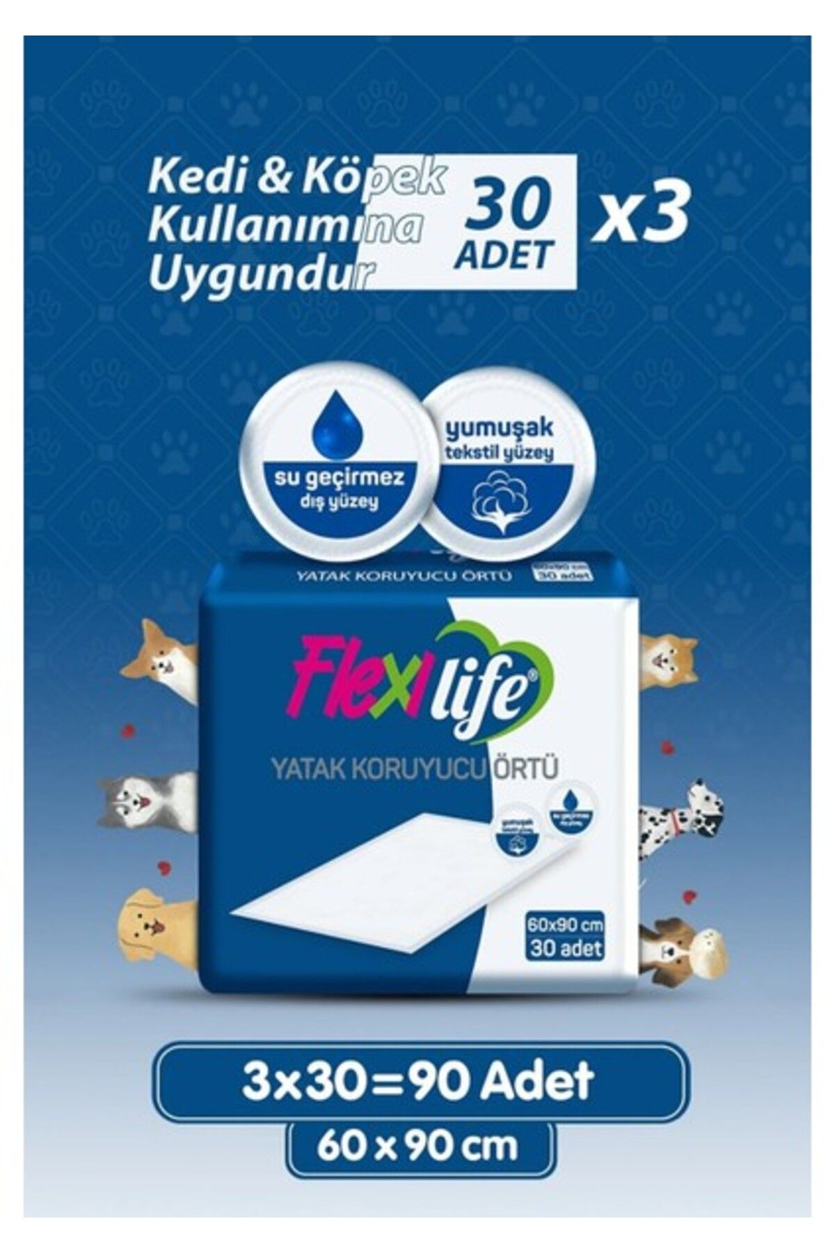 Flexi Flexilife Evcil Hayvan Çiş Pedi Yatak Koruyucu 60X90 cm 90 Kullanım
