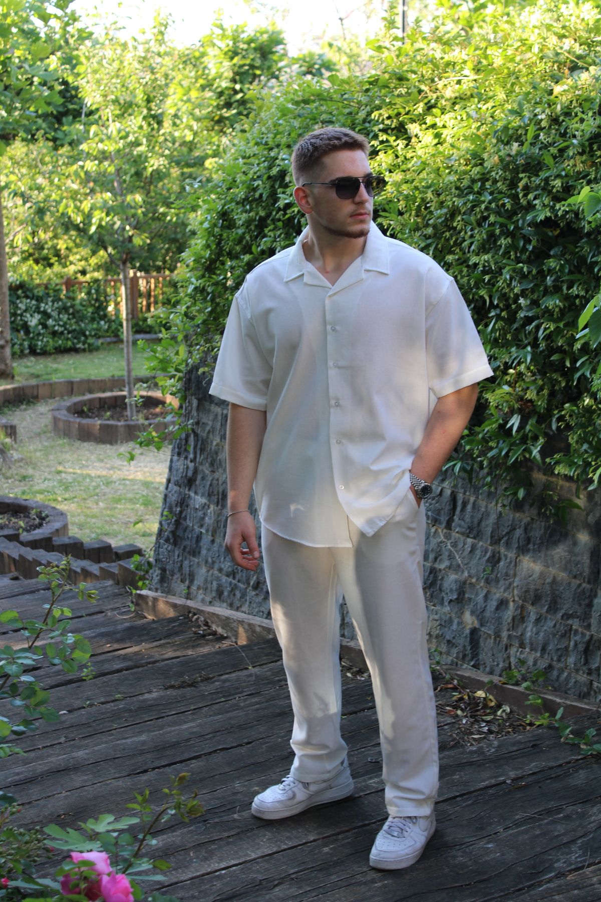 Alpha star Keten Baggy Pantalon Oversize Gömlek Takım