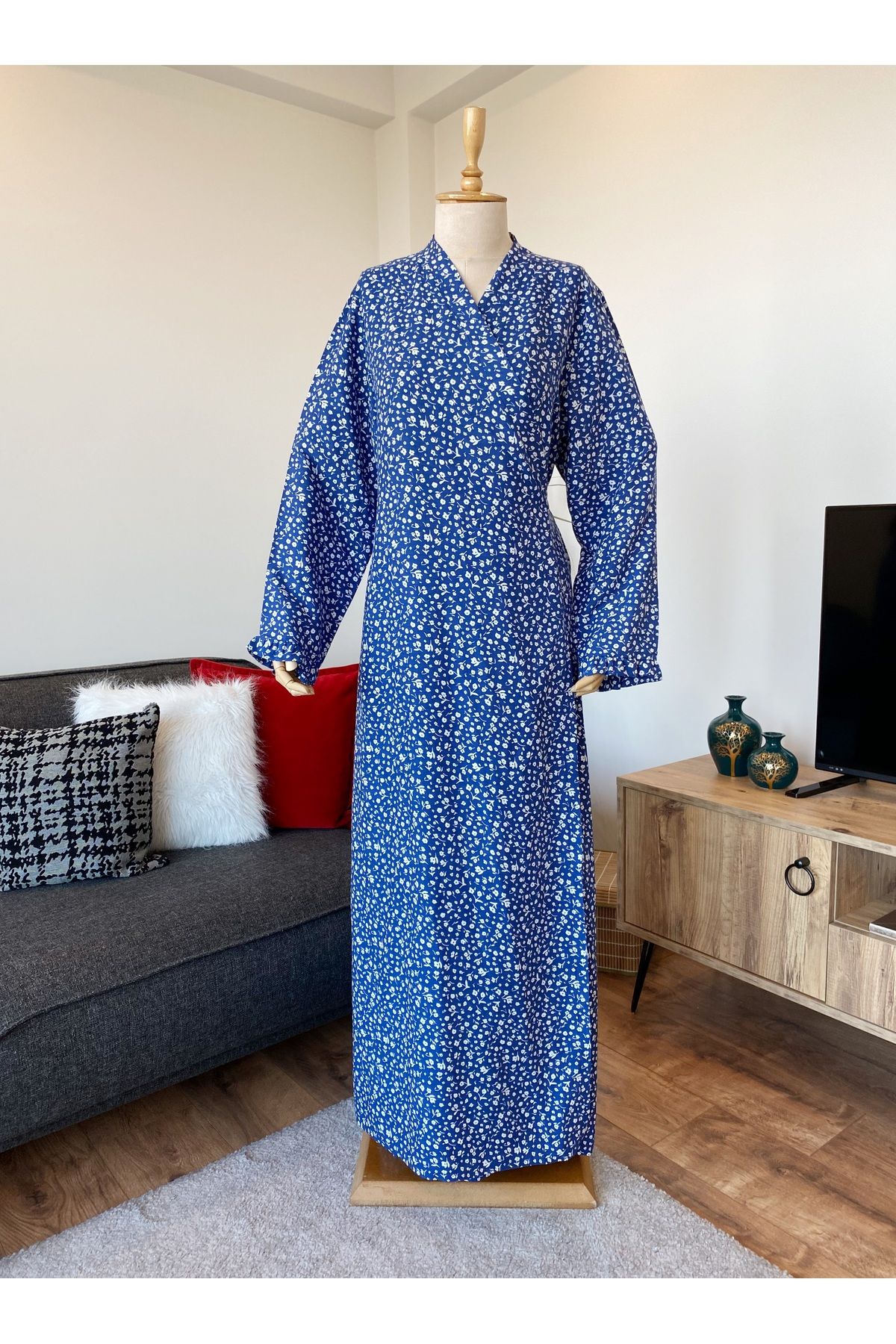 me like home Me-Like Mavi Desenli Namaz Elbisesi NMZ10017