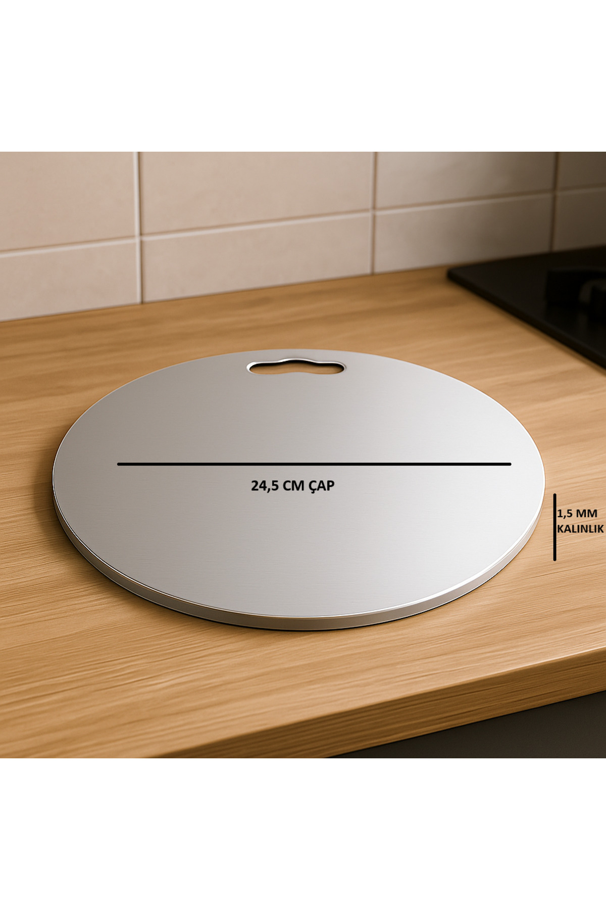 Lilasso Stainless Steel Round Kitchen Cutting-Chopping Board 24.5 cm Diameter (Antibacterial)