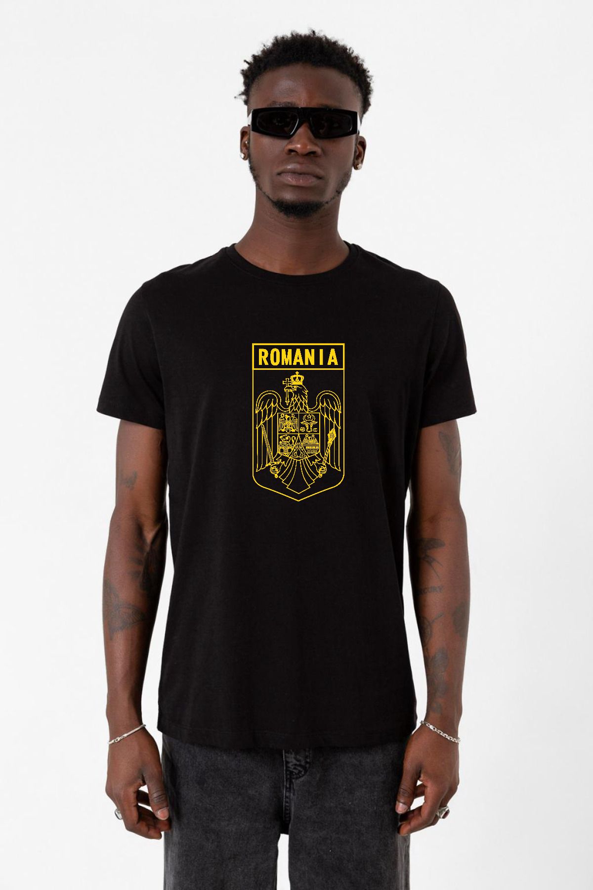 Tshirthane Romania Coat Arms Siyah Erkek Tshirt