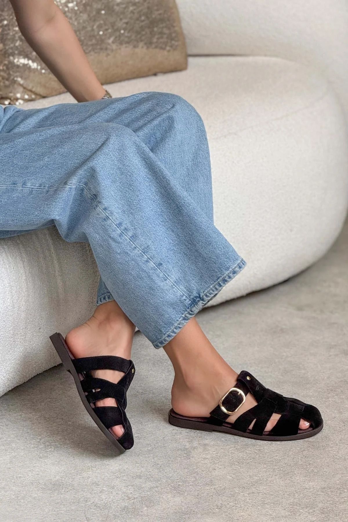 shopcolic 1083 HAKİKİ DERİ SÜET GÜNLÜK MANGOMOD KADIN TERLİK