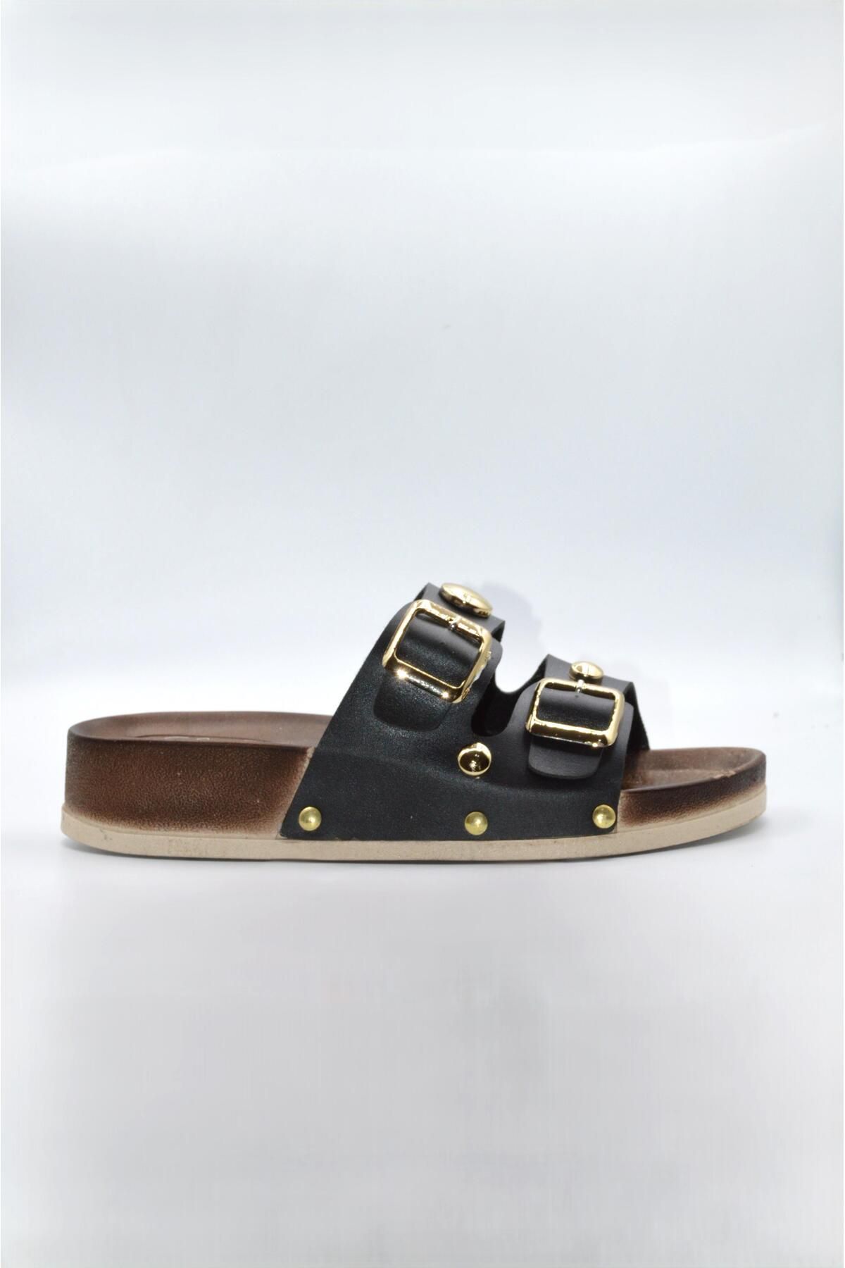 Shoemix Kadın Siyah Tokalı Yazlık Günlük Terlik
