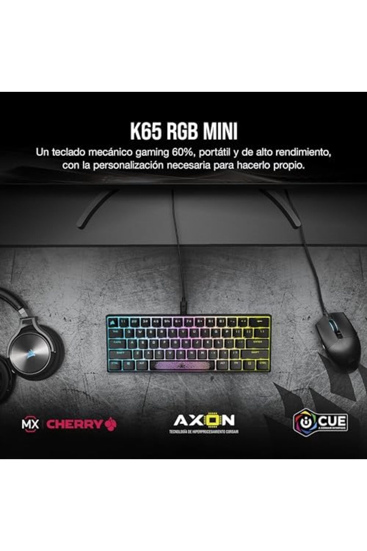 Corsair-لوحة مفاتيح ألعاب ميكانيكية صغيرة K65، مدمجة 60%، إضاءة خلفية RGB، مفاتيح Cherry MX Red، قابلة للفصل 4