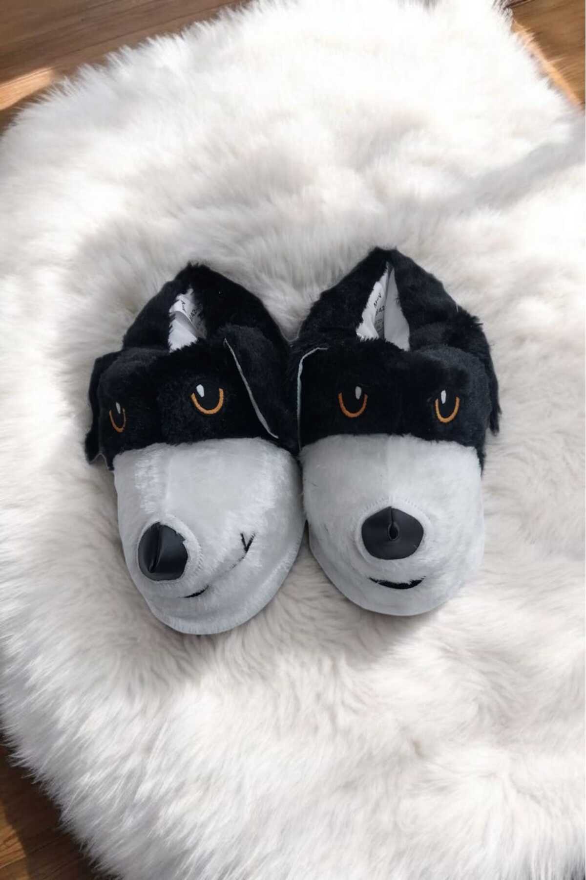 Migenty Köpek figürlü ERKEK Panduf Rahat Ve Şık süper yumuşak peluş kumaş ev pandufu kaymaz tabanlı