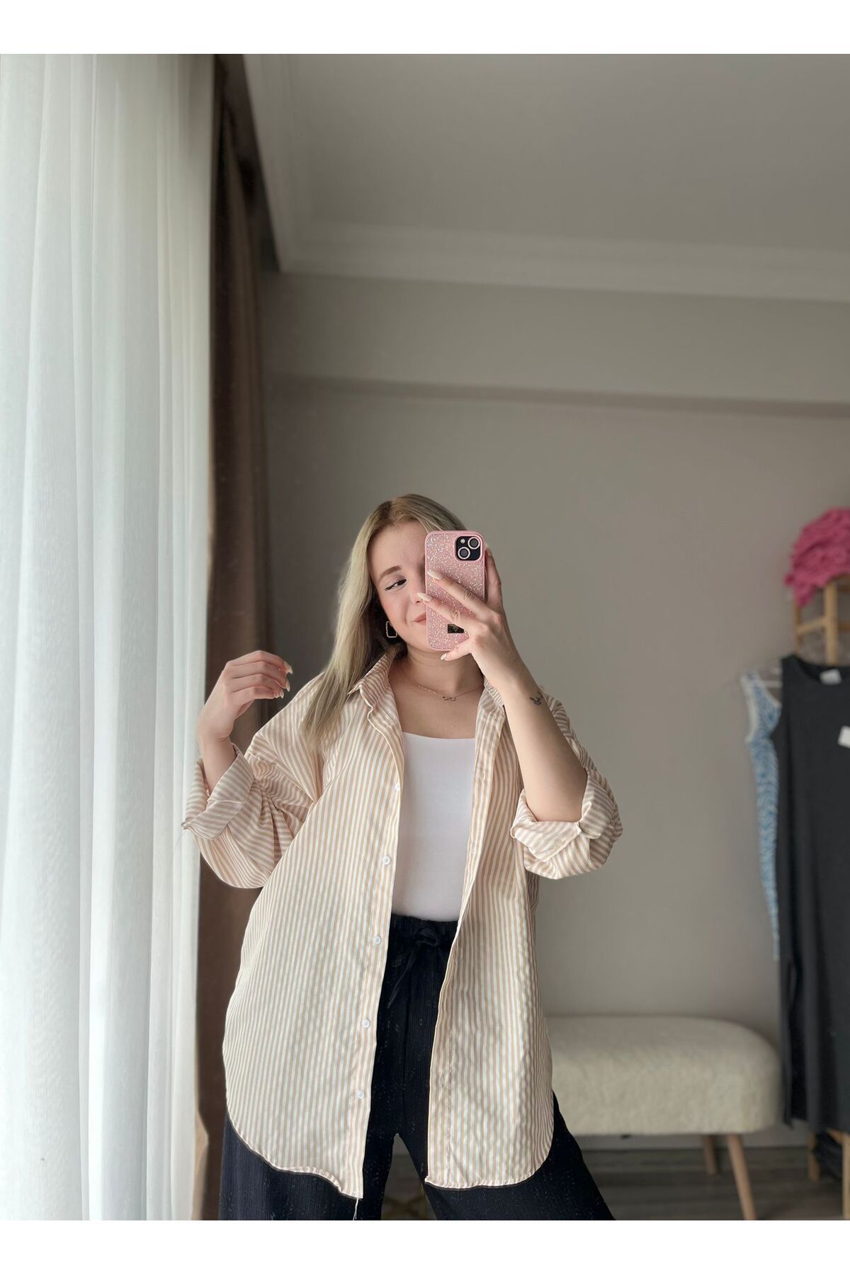 MODA çizgili oversize gömlek