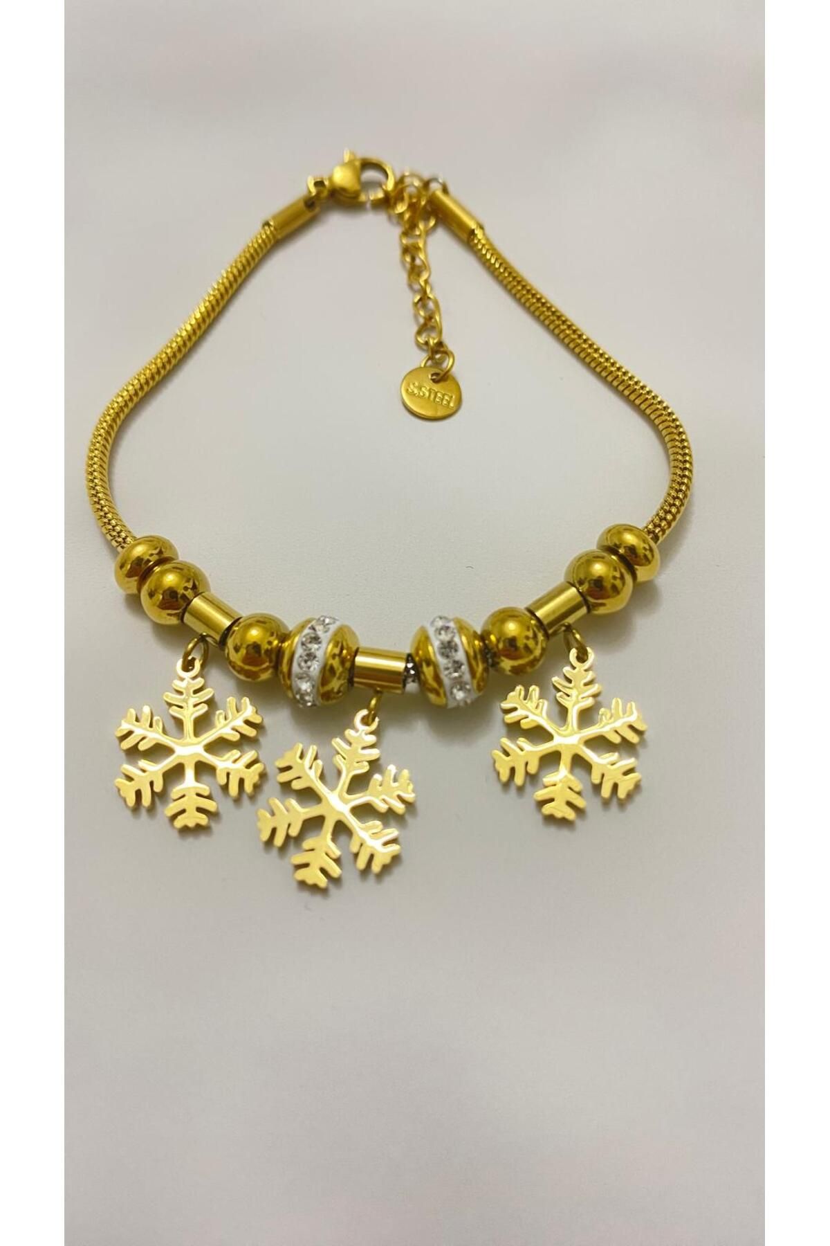 Butik Kar Tanesi Model Gold Altın Kaplama Çelik Bileklik
