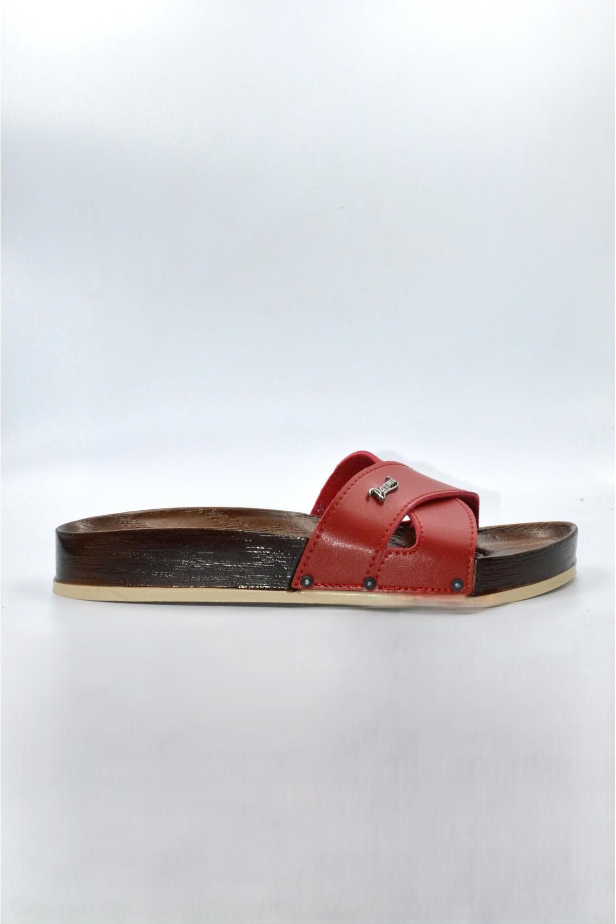 Shoemix Kadın Kırmızı Çapraz Anatomik Günlük Terlik