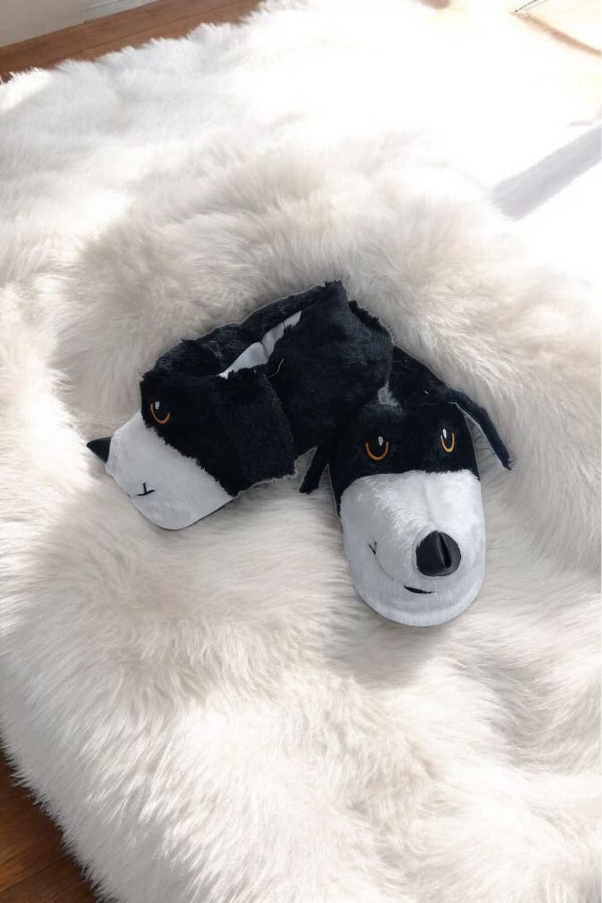 Migenty Köpek figürlü ERKEK Panduf Rahat Ve Şık süper yumuşak peluş kumaş ev pandufu kaymaz tabanlı görsel 4