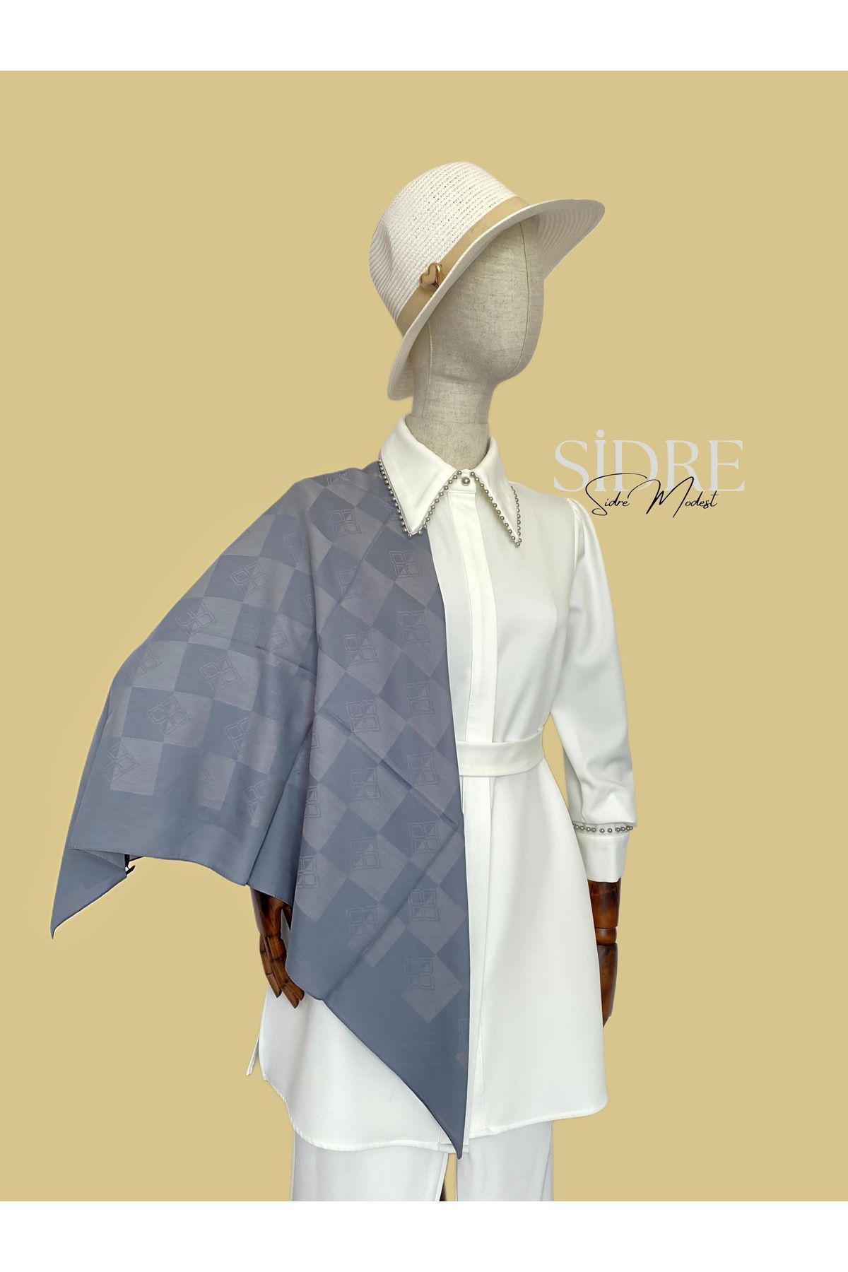 SİDRE MODEST Soft Büyük Desen Gri Eşarp