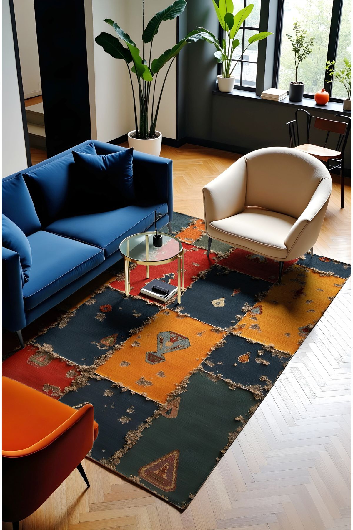 MUN HOME Etnik renki modern Desenli renkli Kırmızı yeşil sarı Vintage Dokuma Taban Dijital Baskılı Halı kilim