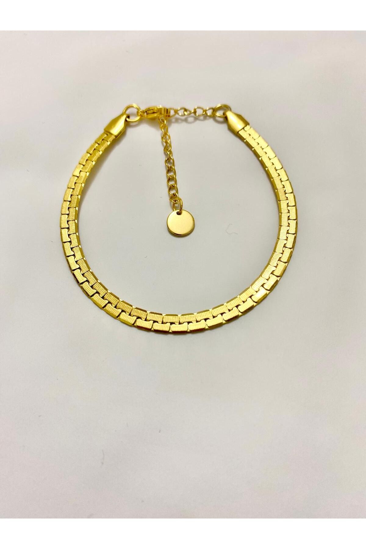 Butik İtalyan Ezme Kilit Desen Gold Altın Kaplama Bileklik