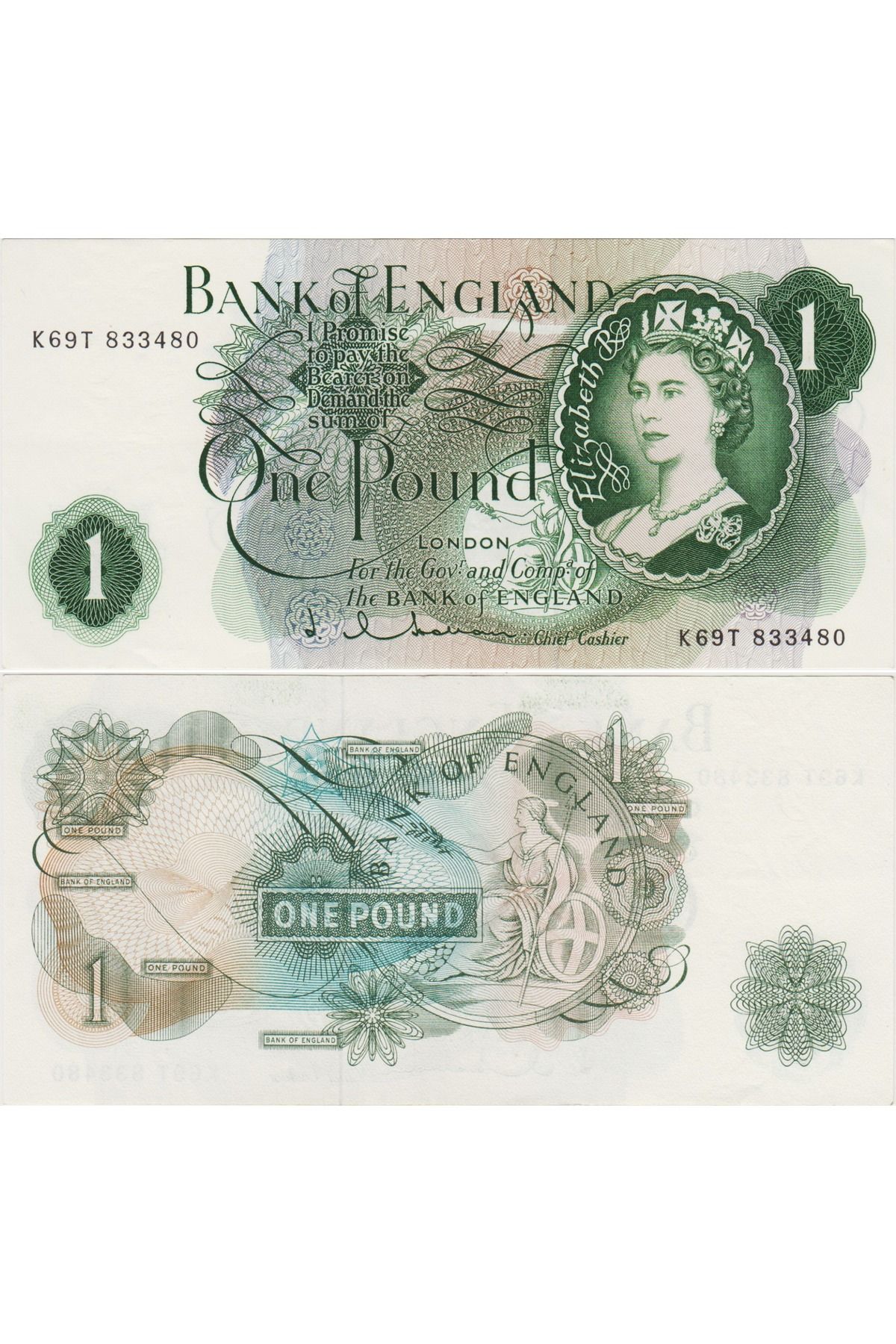 Banknoting BİRLEŞİK KRALLIK 1 POUND 1962-1966 pick 374c. KRALİÇE II. ELİZABETH. ÇİLALTI KONDİSYON.