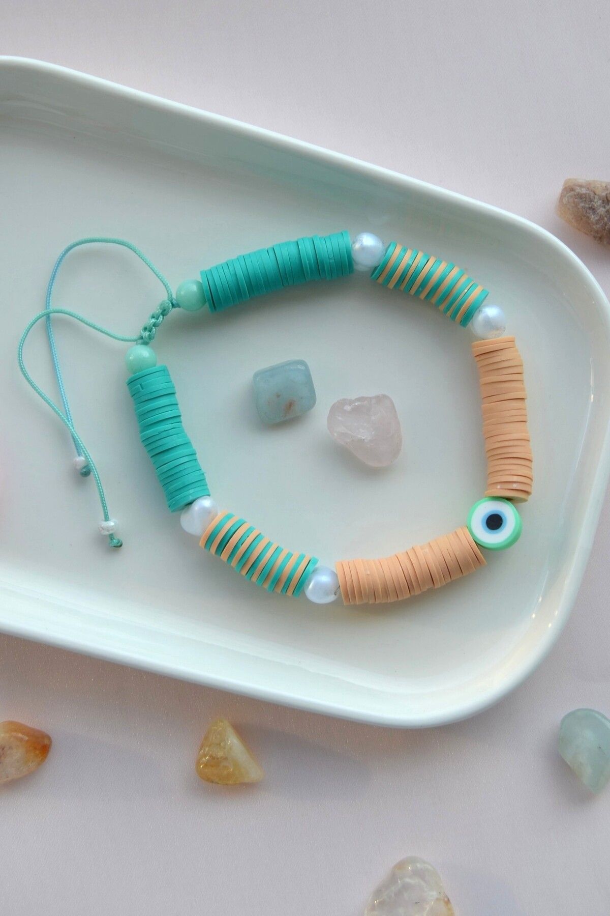 Sacce Scarves&Accessories Fimo Halhal Renkli Ayarlanabilir İpli Somon Mavi Tonlu