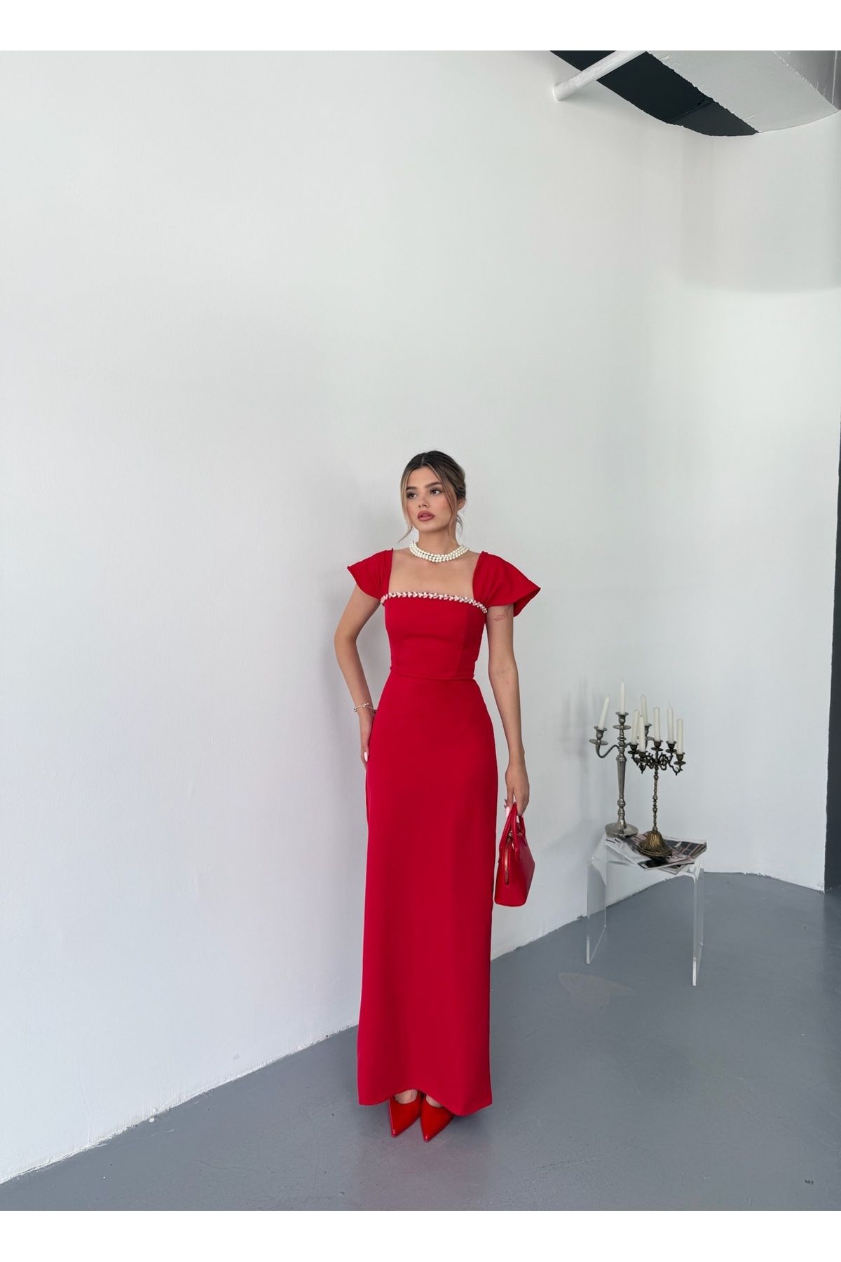 NOVEMBER Fashion Taş Detaylı Uzun Abiye Düğün Nişan Elbisesi